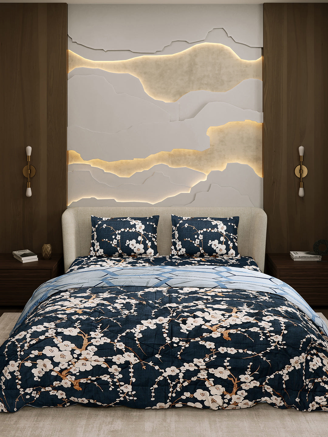 Printed Double Bed 130 GSM 4 Pc Bedding Set (1 Bedsheet, 1 AC Comforter & 2 Pillow Cover)