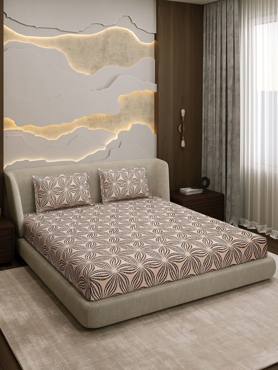 Printed Double Bed 130 GSM 4 Pc Bedding Set (1 Bedsheet, 1 AC Comforter & 2 Pillow Cover)