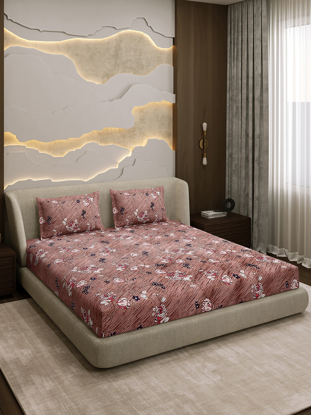 Printed Double Bed 130 GSM 4 Pc Bedding Set (1 Bedsheet, 1 AC Comforter & 2 Pillow Cover)