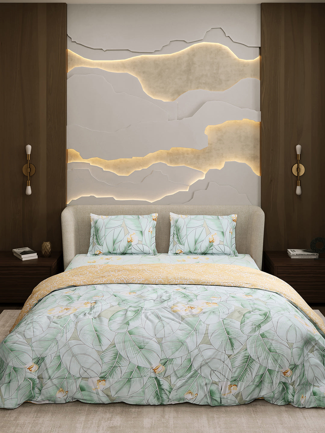 Printed Double Bed 130 GSM 4 Pc Bedding Set (1 Bedsheet, 1 AC Comforter & 2 Pillow Cover)