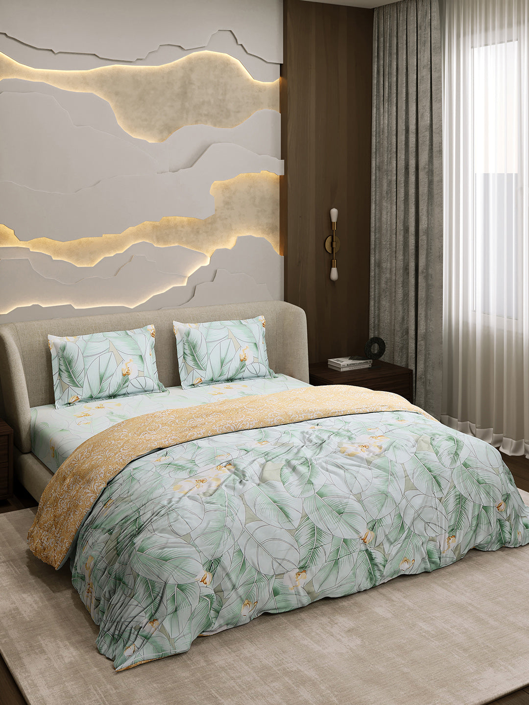 Printed Double Bed 130 GSM 4 Pc Bedding Set (1 Bedsheet, 1 AC Comforter & 2 Pillow Cover)