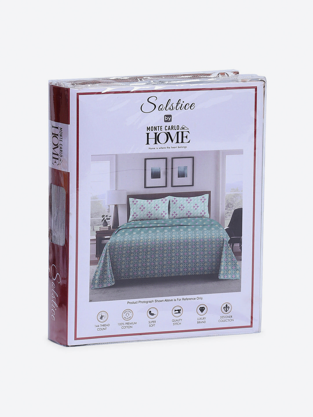 144 TC Cotton Double Bed 1 Fitted Bedsheet with 2 Pillow Cover (Solstice)