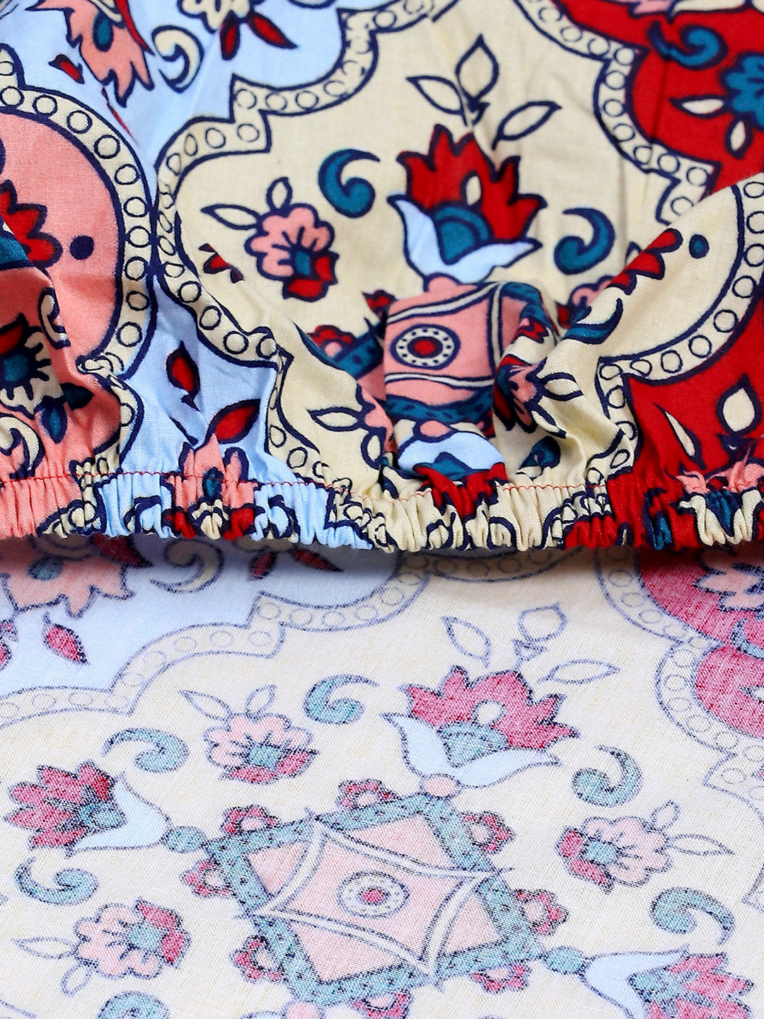 144 TC Cotton Double Bed 1 Fitted Bedsheet with 2 Pillow Cover (Solstice)