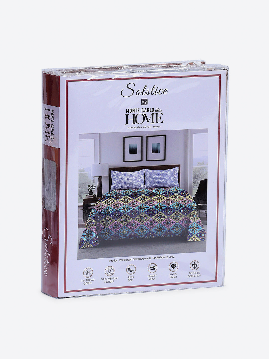 144 TC Cotton Double Bed 1 Fitted Bedsheet with 2 Pillow Cover (Solstice)