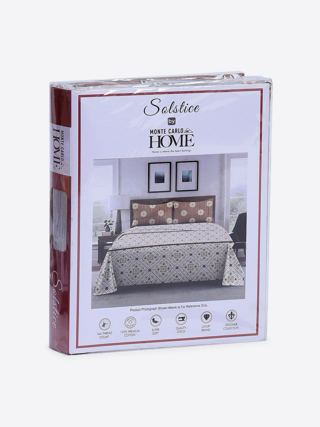144 TC Cotton Double Bed 1 Fitted Bedsheet with 2 Pillow Cover (Solstice)