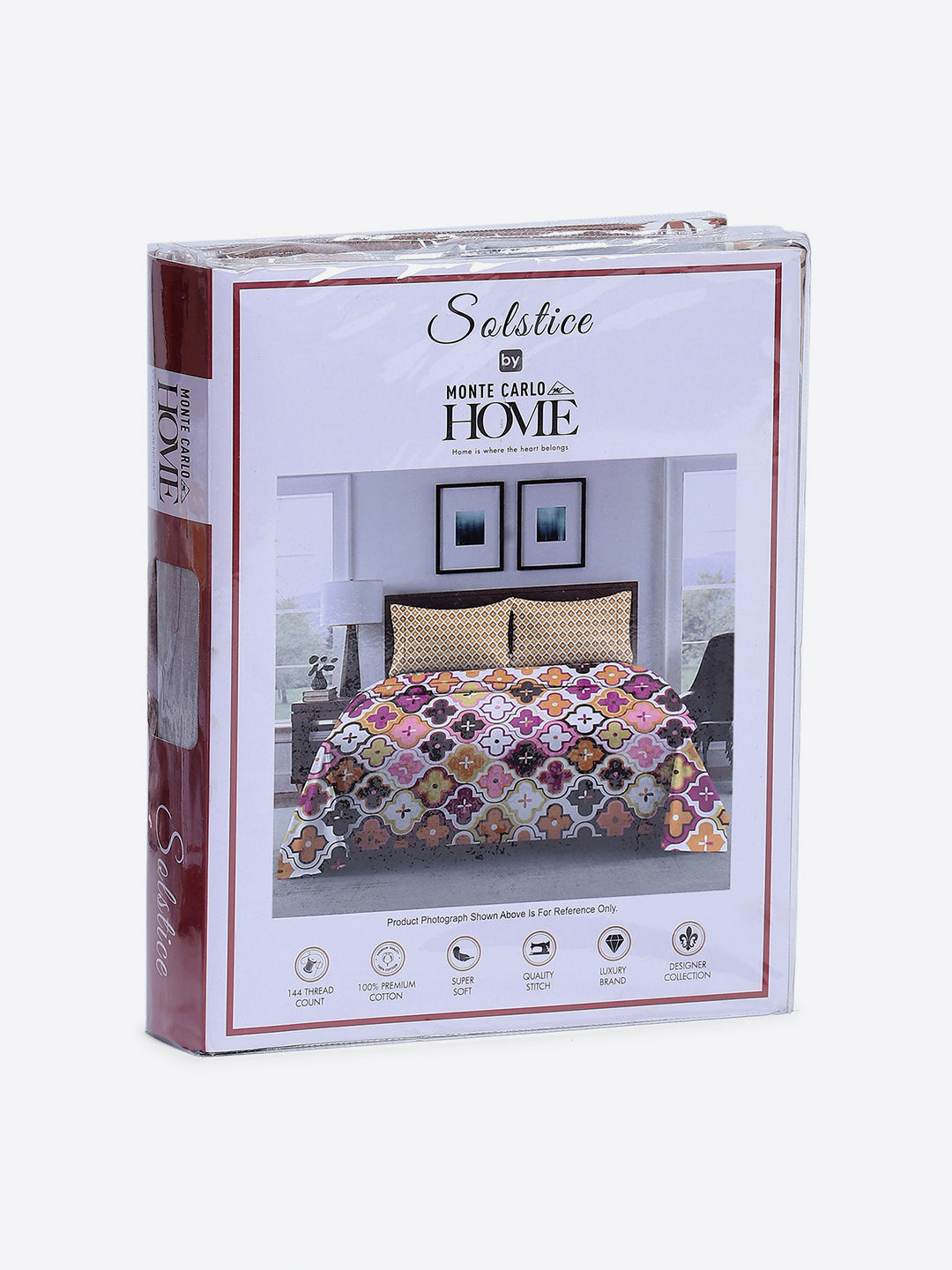 144 TC Cotton Double Bed 1 Fitted Bedsheet with 2 Pillow Cover (Solstice)