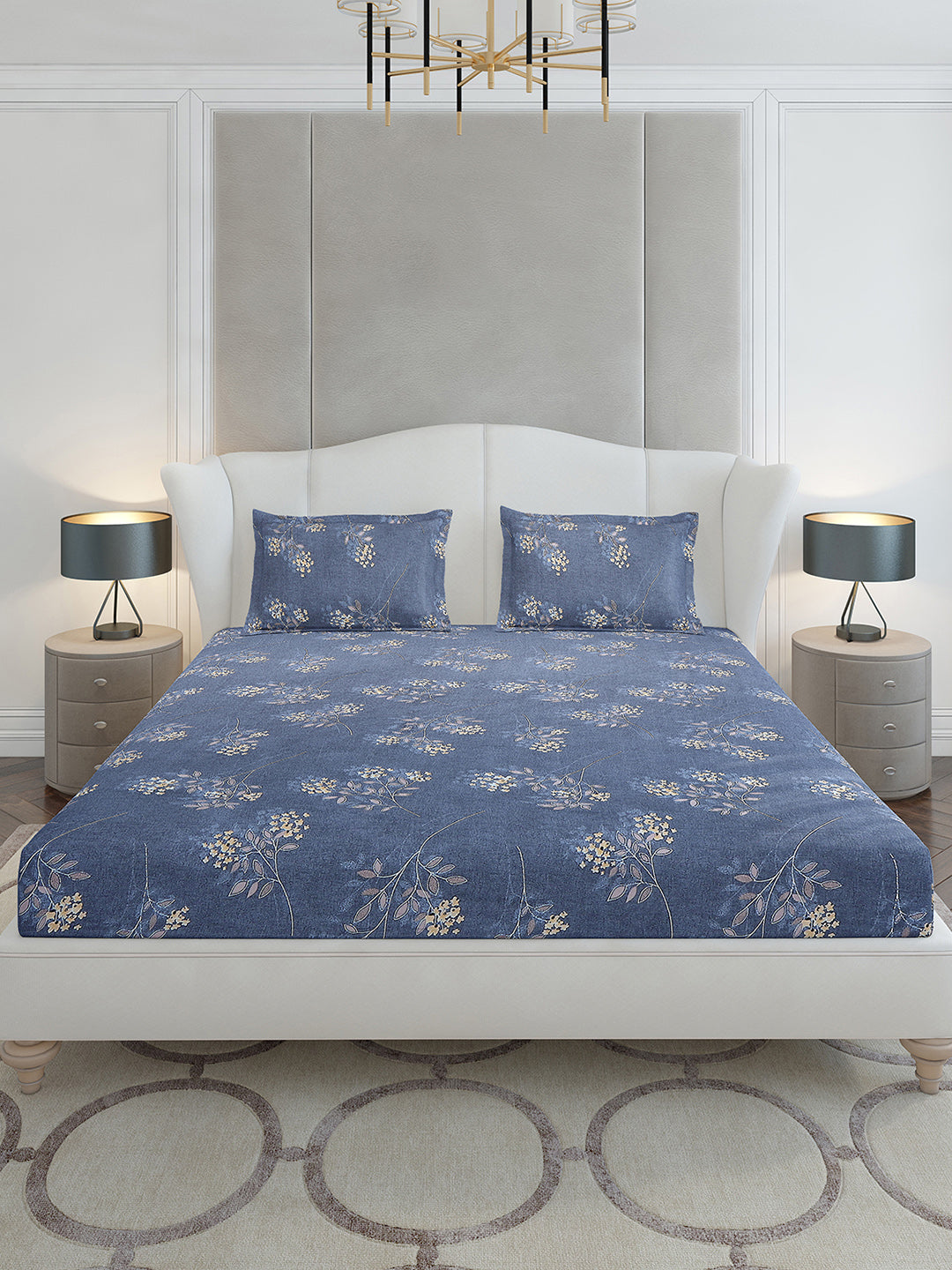 130 GSM Polyester King Size 1 Bedsheet with 2 Pillow Covers (Stanley Gold)