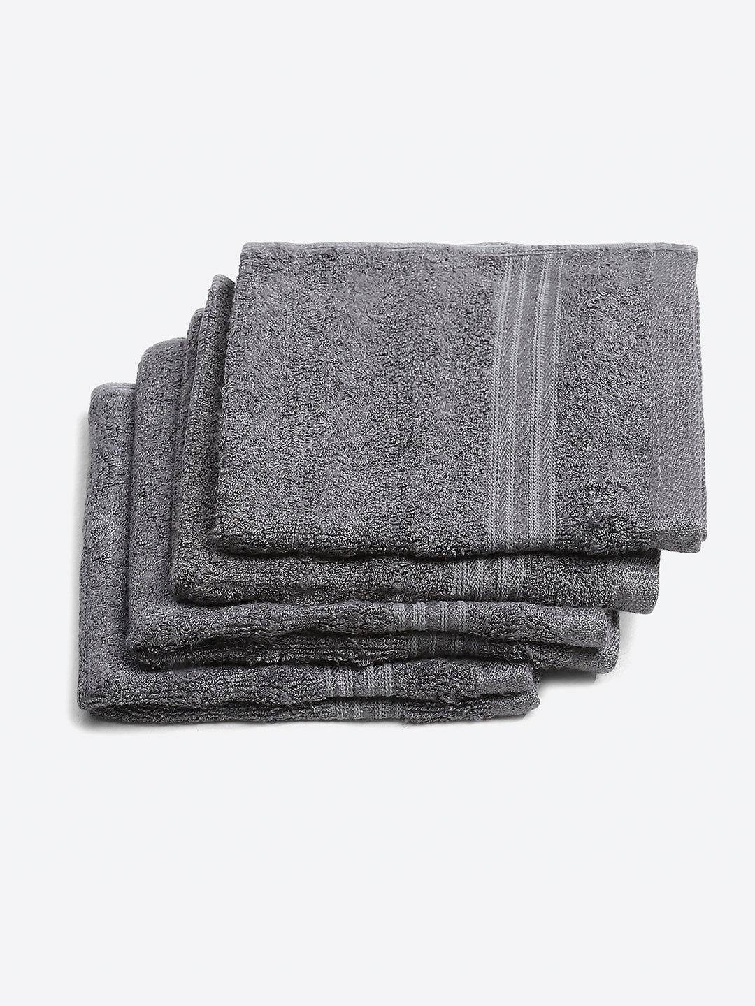 Grey Cotton Solid 600 GSM Face Towel (Pack of 4)