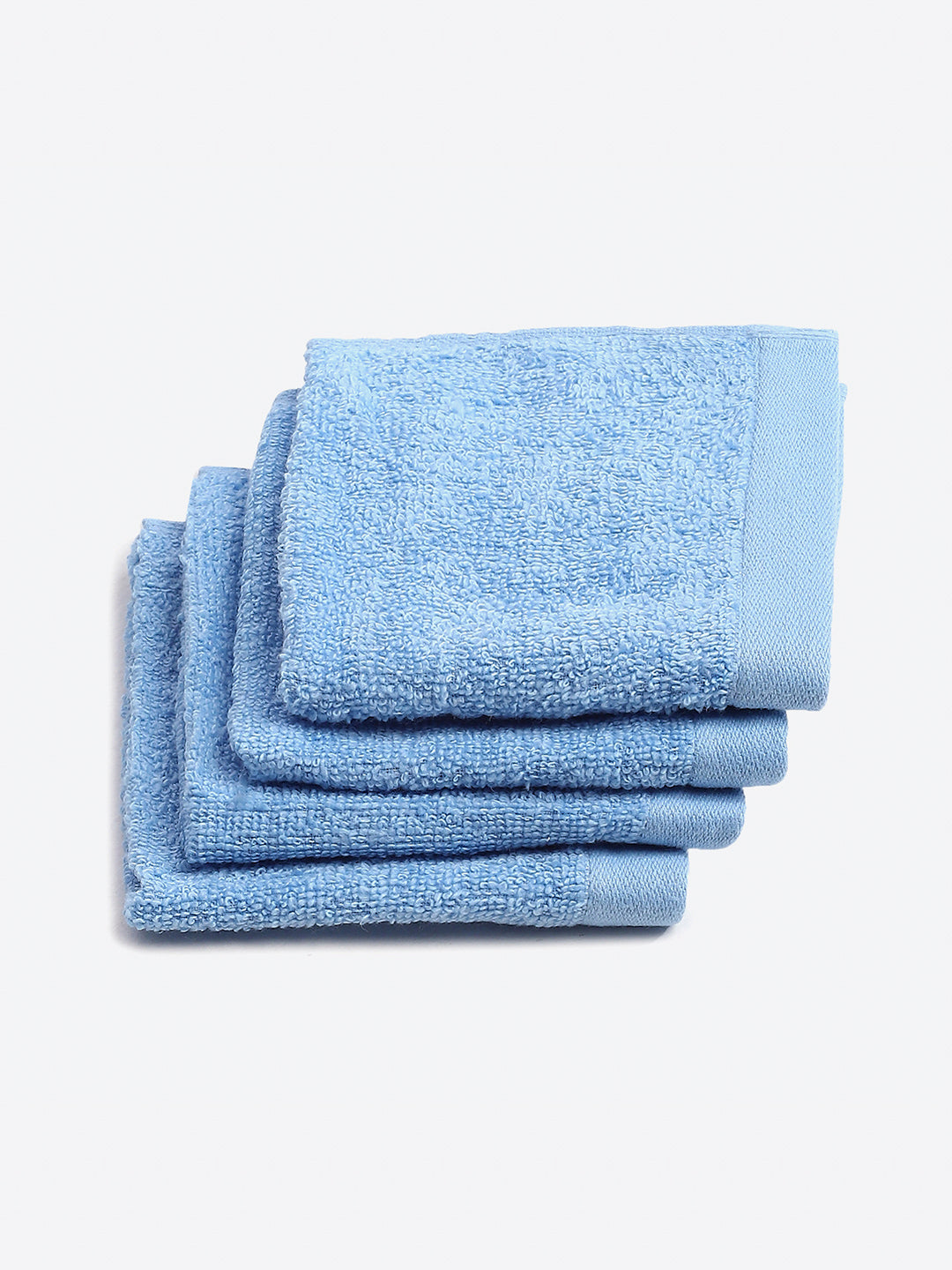 Light Blue Cotton Solid 600 GSM Face Towel (Pack of 4)