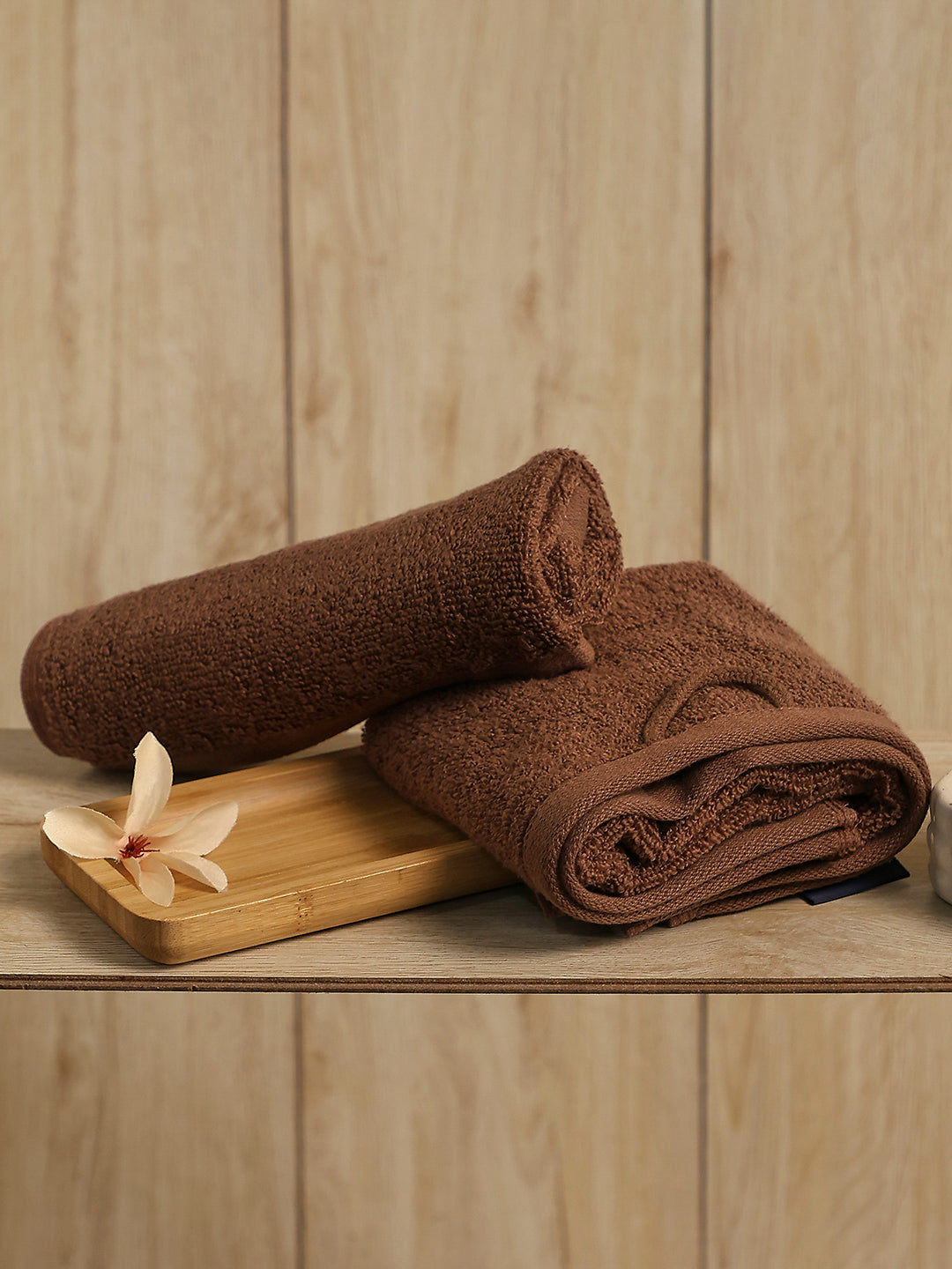 Dark Brown Cotton Solid 350 GSM Hand Towel (Pack of 2)