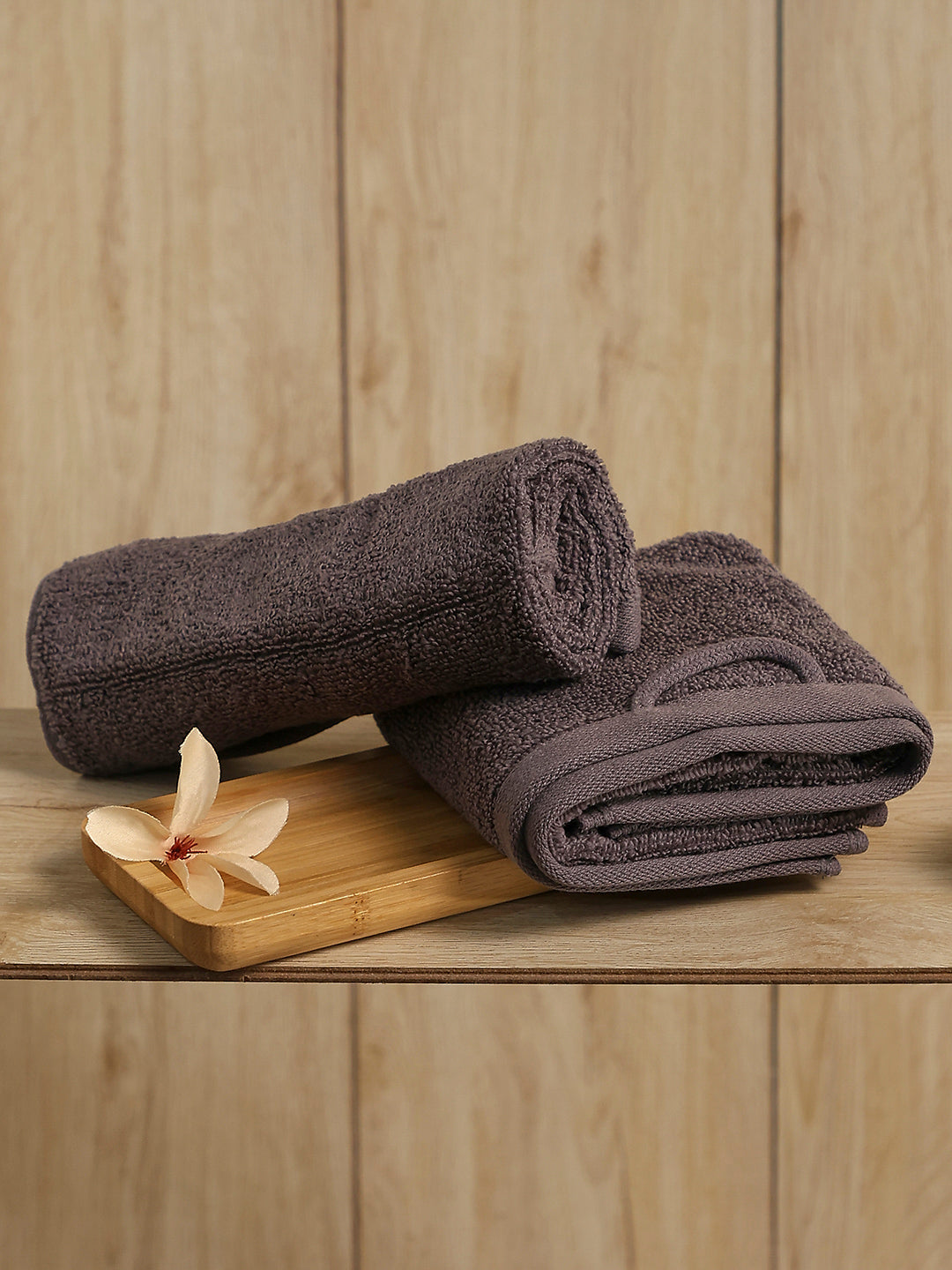 Dark Grey Cotton Solid 350 GSM Hand Towel (Pack of 2)