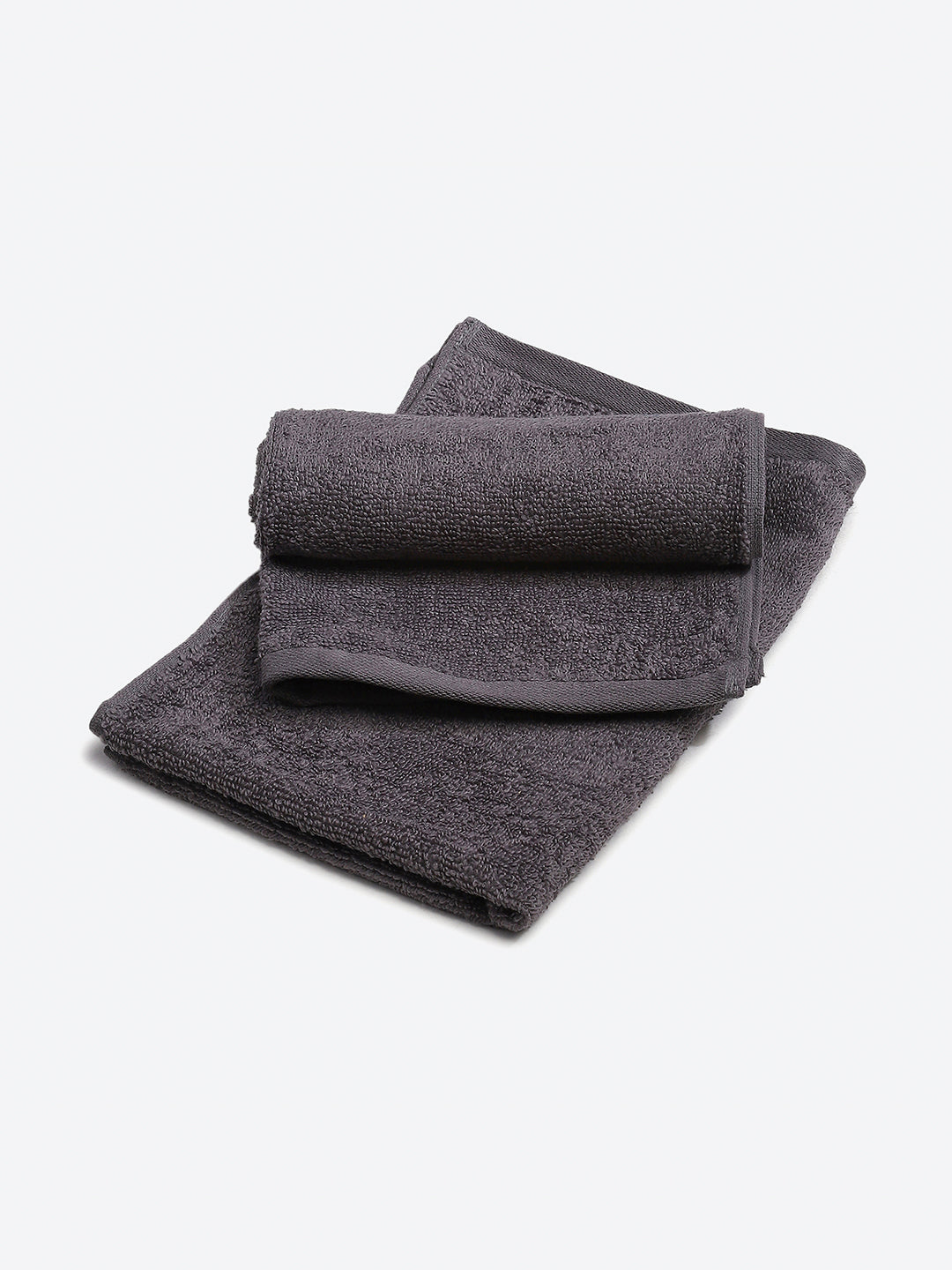 Dark Grey Cotton Solid 350 GSM Hand Towel (Pack of 2)
