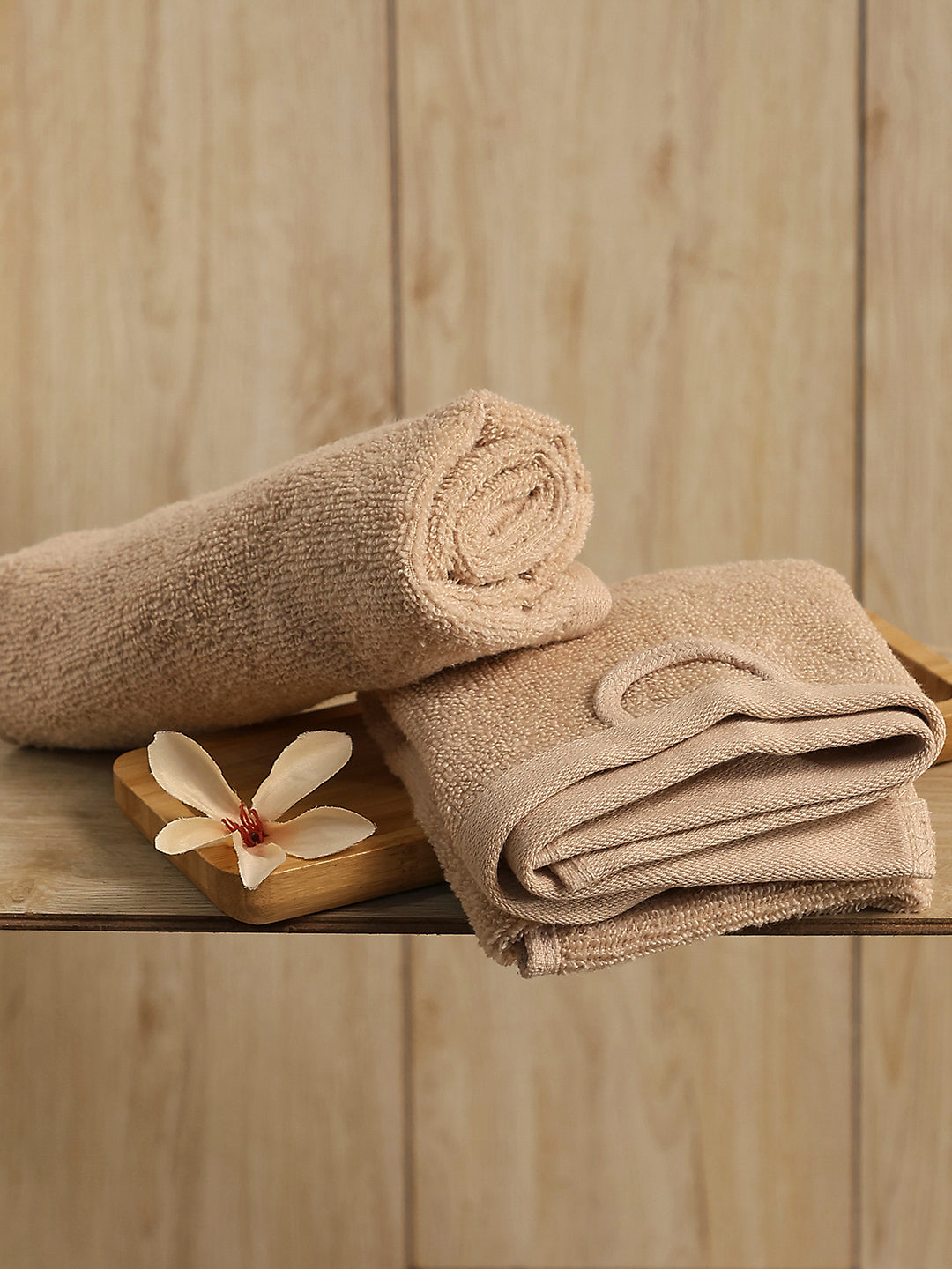 Beige Cotton Solid 350 GSM Hand Towel (Pack of 2)