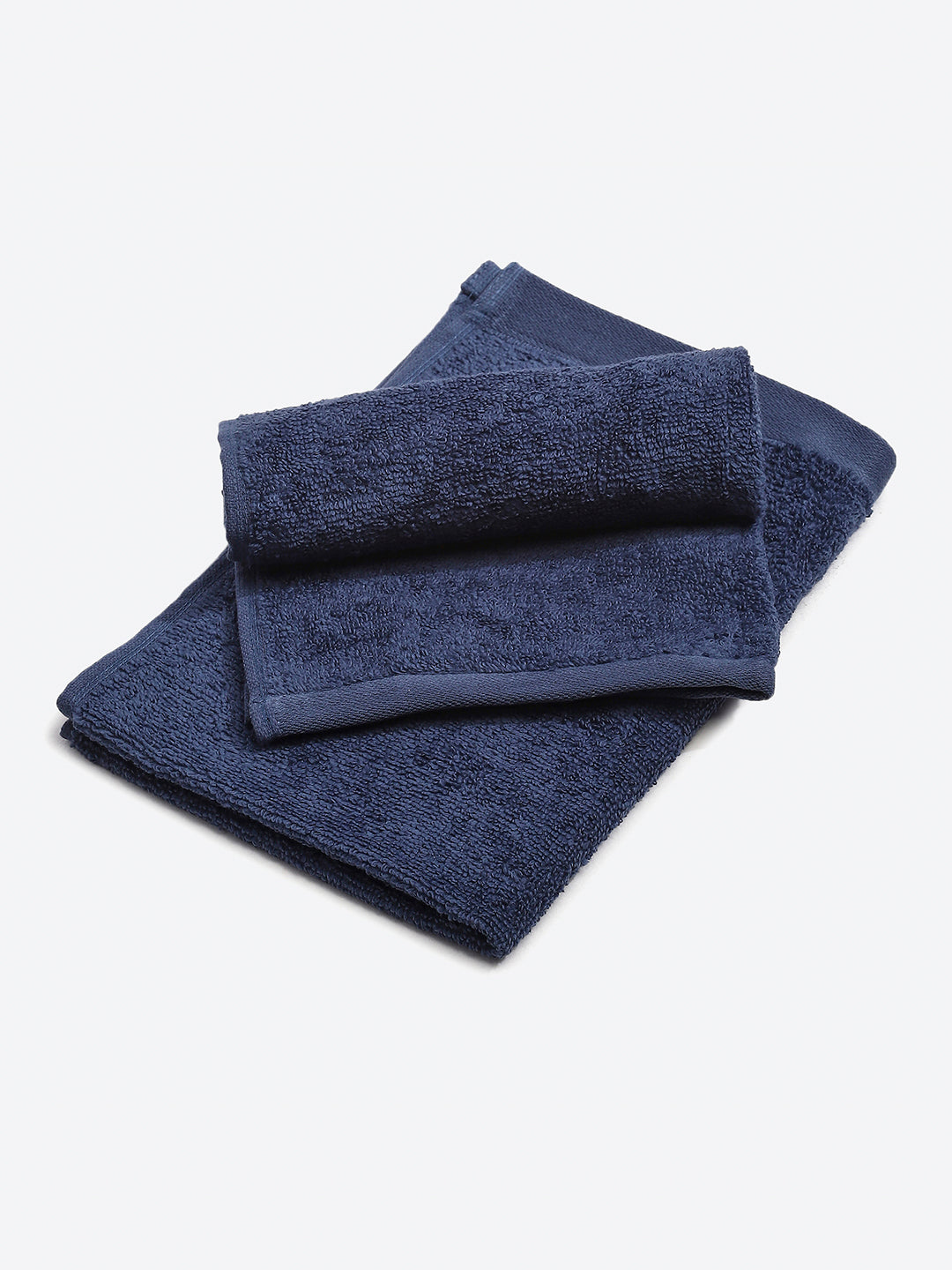 Navy Blue Cotton Solid 350 GSM Hand Towel (Pack of 2)