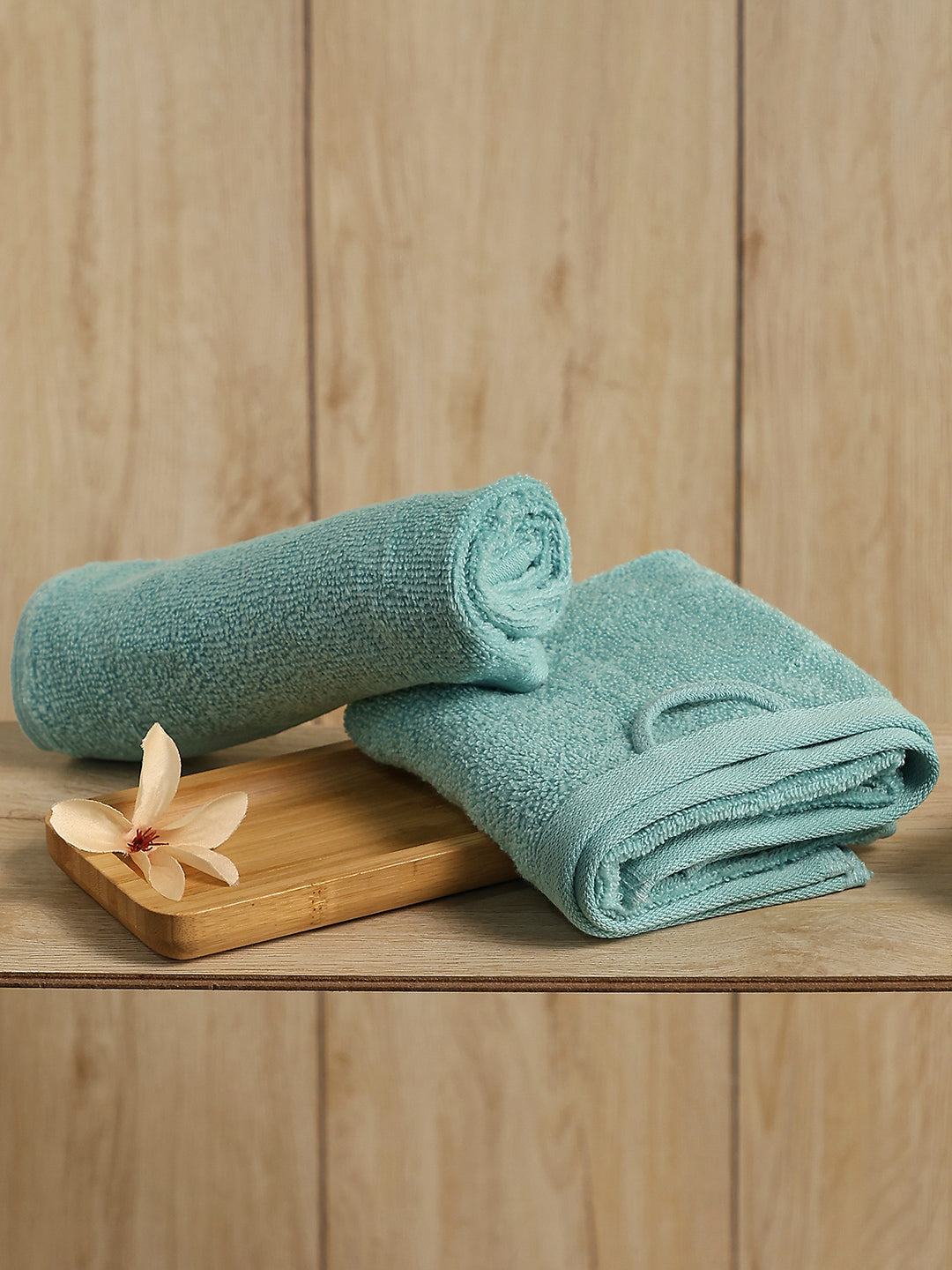 Aqua Blue Cotton Solid 350 GSM Hand Towel (Pack of 2)