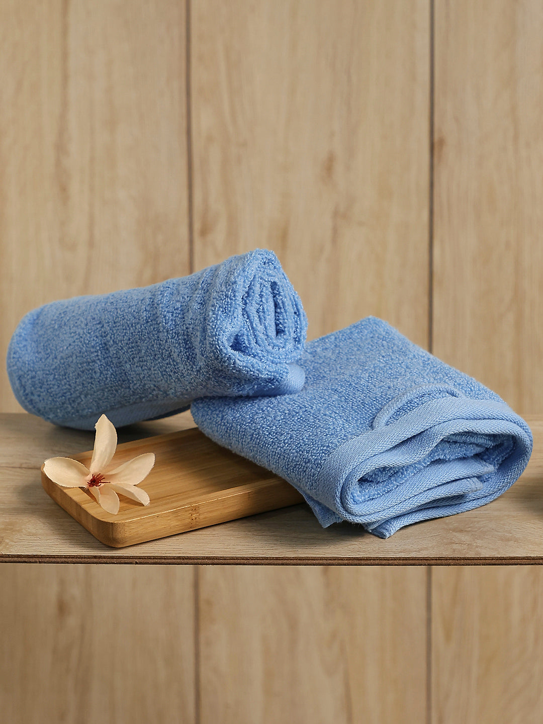Light Blue Cotton Solid 350 GSM Hand Towel (Pack of 2)