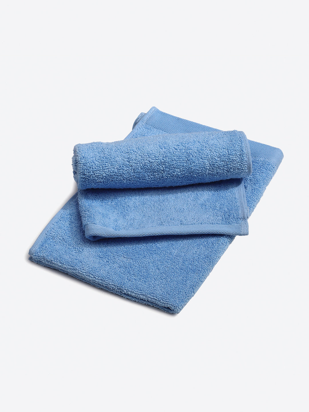 Light Blue Cotton Solid 350 GSM Hand Towel (Pack of 2)