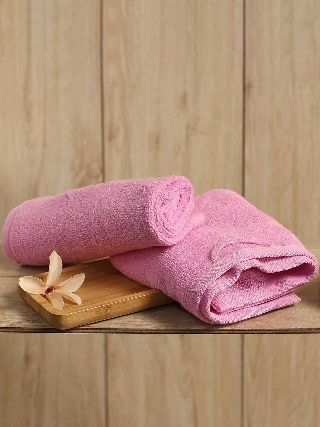 Light Pink Cotton Solid 350 GSM Hand Towel (Pack of 2)