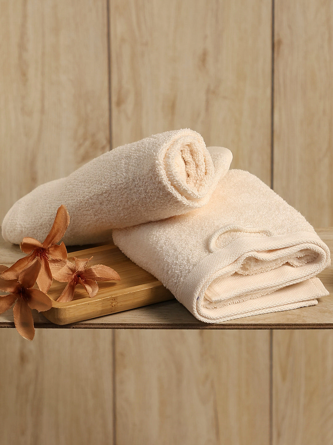 Cream Cotton Solid 350 GSM Hand Towel (Pack of 2)