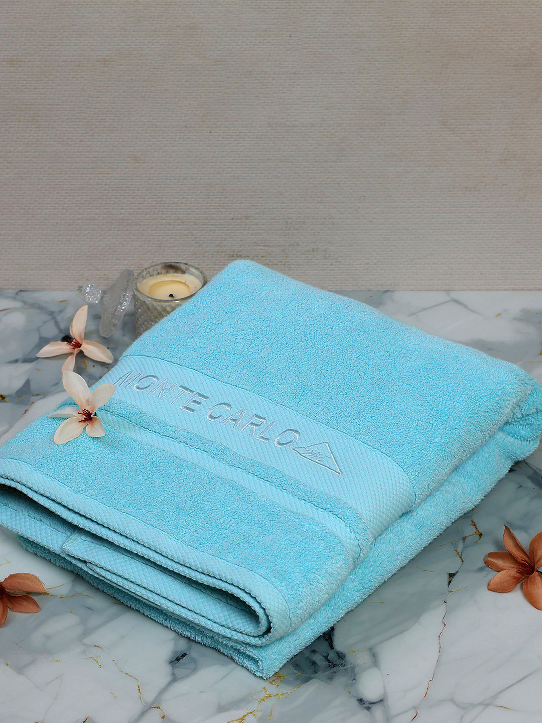 Aqua Blue Cotton Solid 650 GSM Bath Towel (Eusapia)