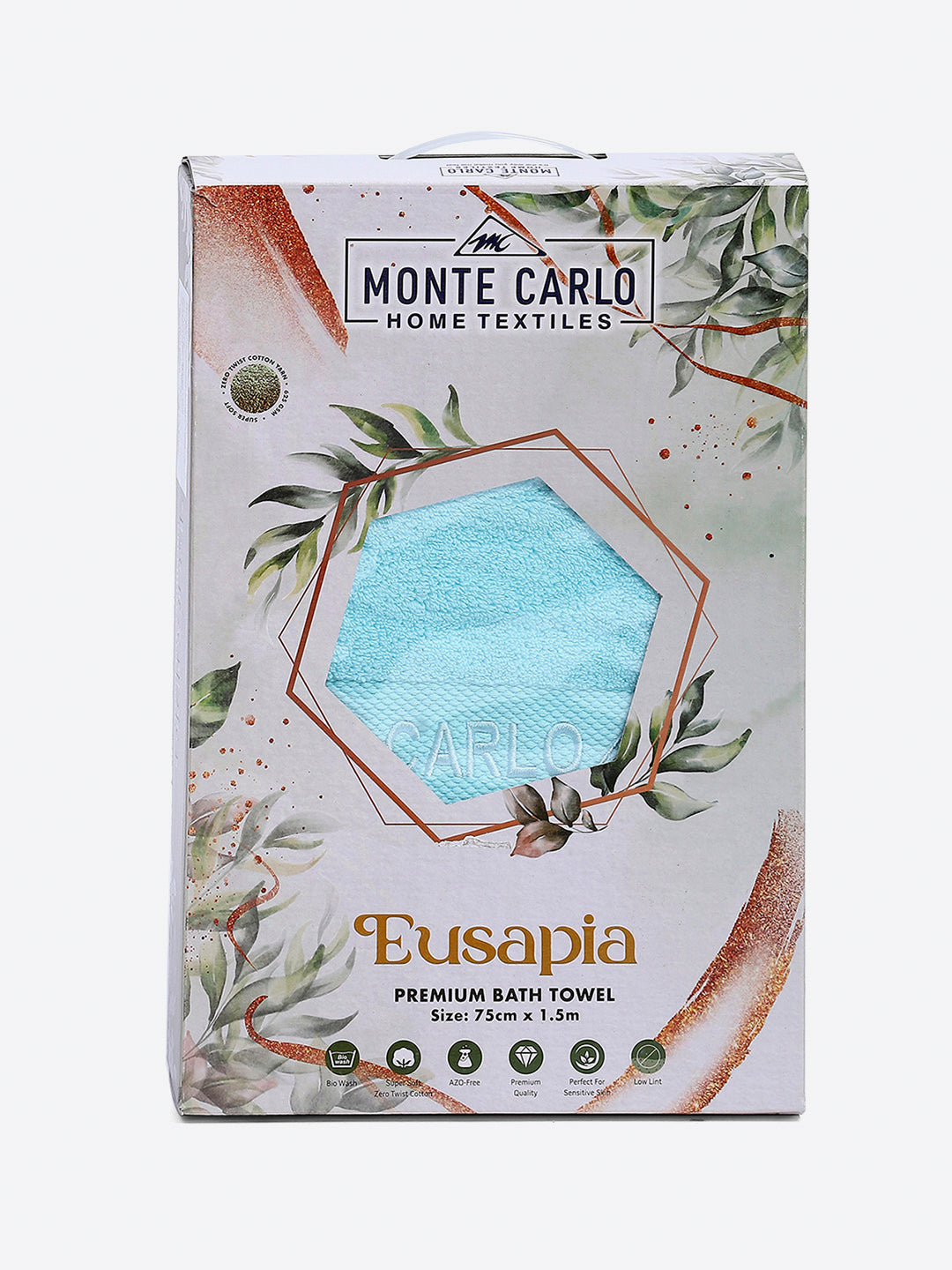 Aqua Blue Cotton Solid 650 GSM Bath Towel (Eusapia)