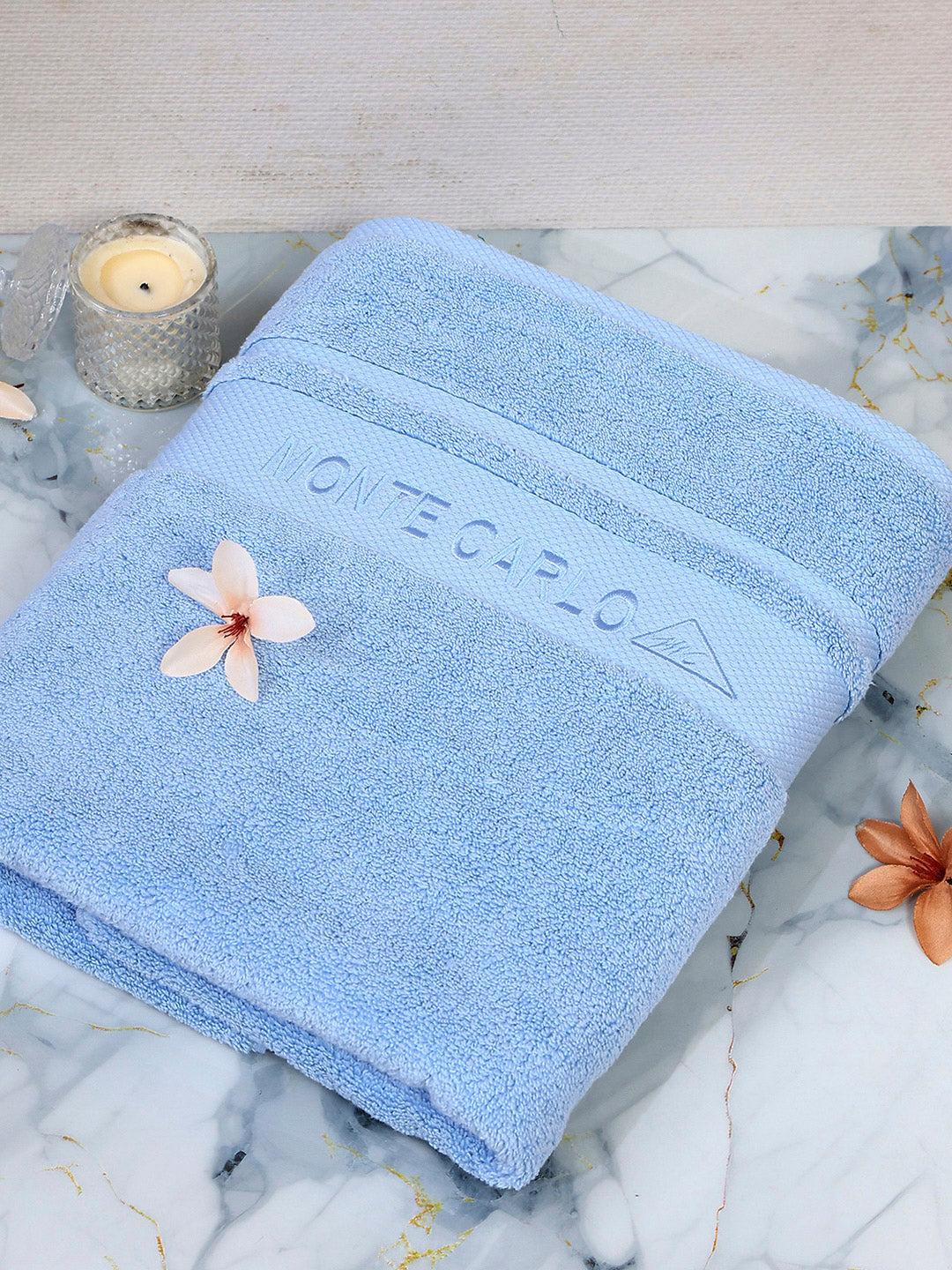Sky Blue Cotton Solid 650 GSM Bath Towel (Eusapia)