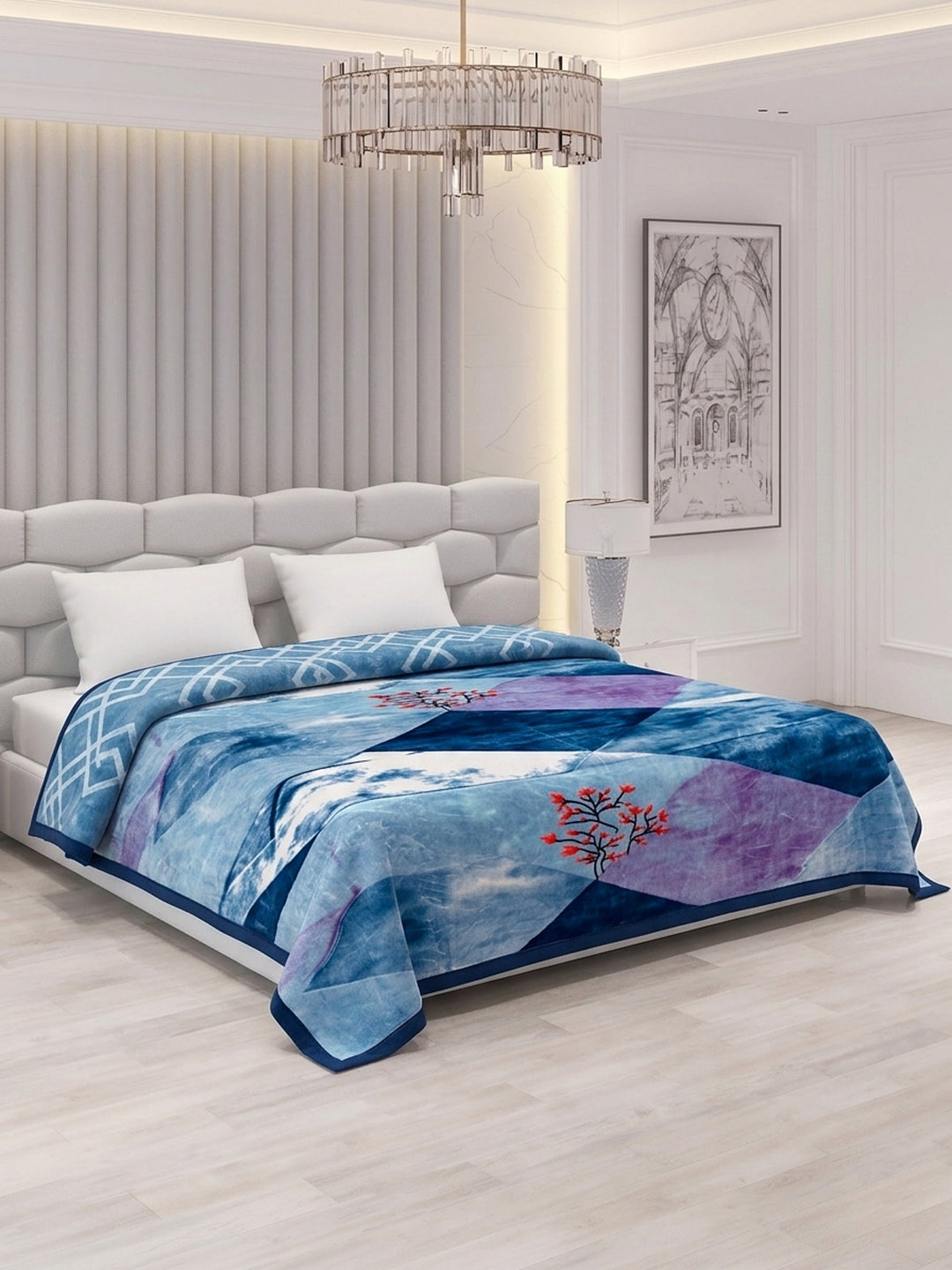 Printed Double Bed 2 Ply 850 GSM Blanket for Winter (Crystal), Weight 4.5 kg