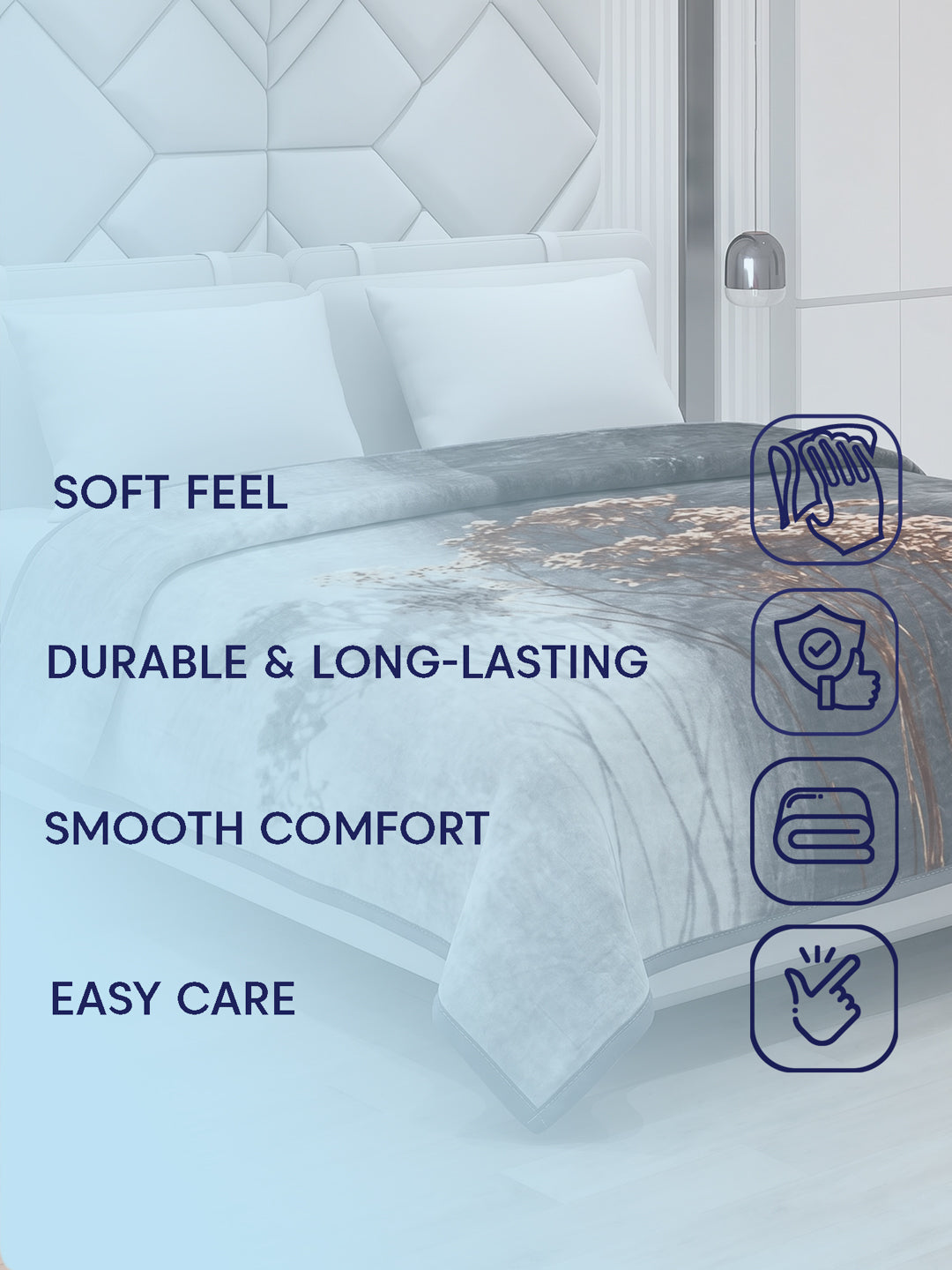 Printed Double Bed 1 Ply 600 GSM Blanket for Winter (Denny), Weight 3.2 kg