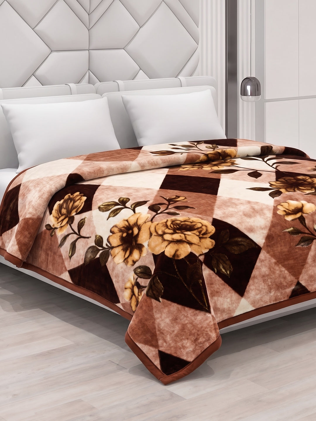 Floral Print Double Bed 2 Ply 1050 GSM Blanket for Winter (Emilia), Weight 5.5 kg