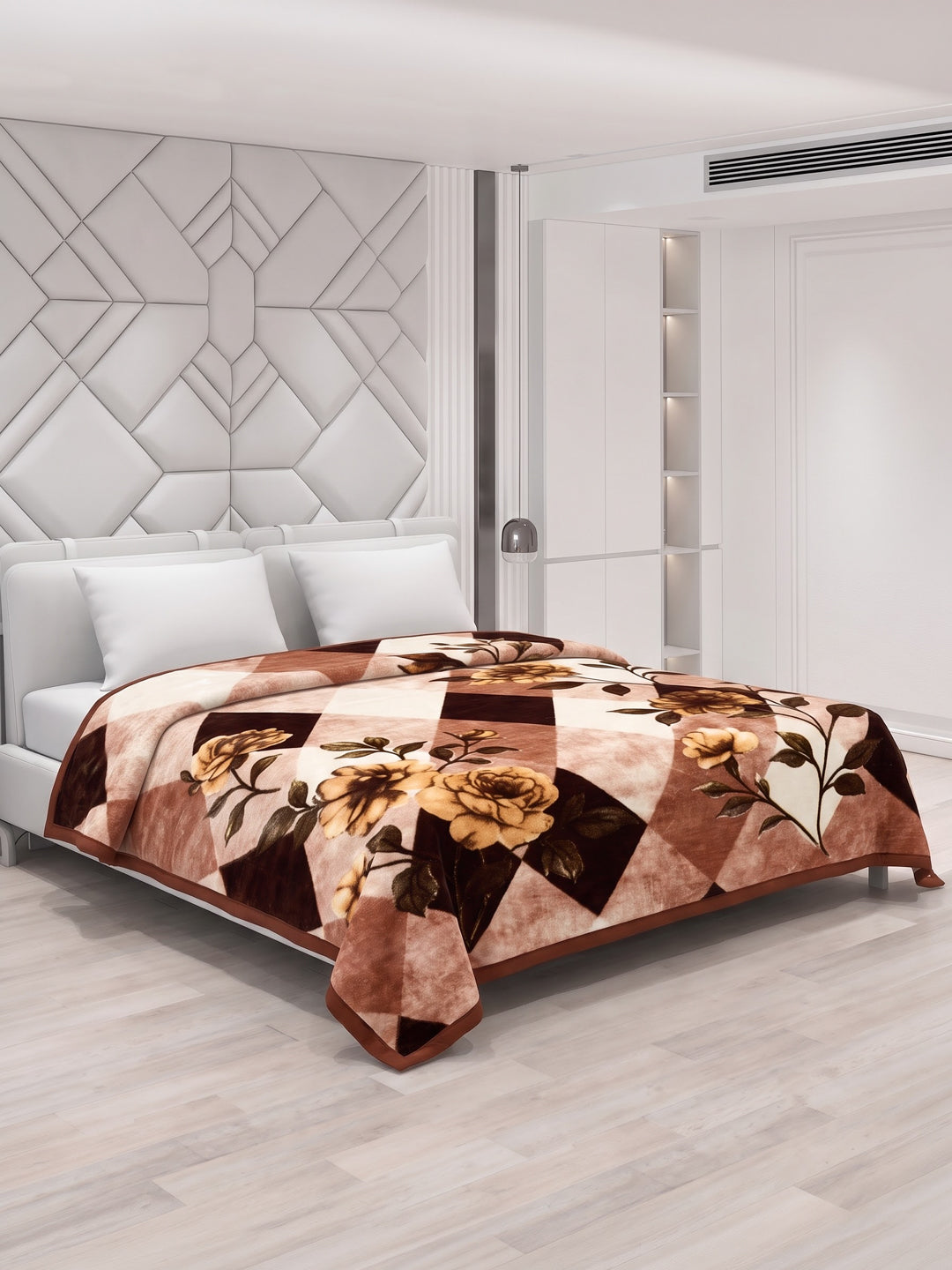 Floral Print Double Bed 2 Ply 1050 GSM Blanket for Winter (Emilia), Weight 5.5 kg