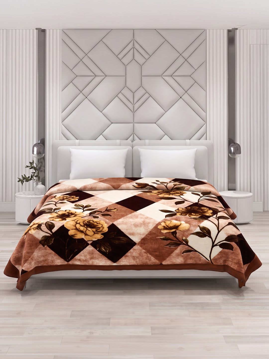 Floral Print Double Bed 2 Ply 1050 GSM Blanket for Winter (Emilia), Weight 5.5 kg