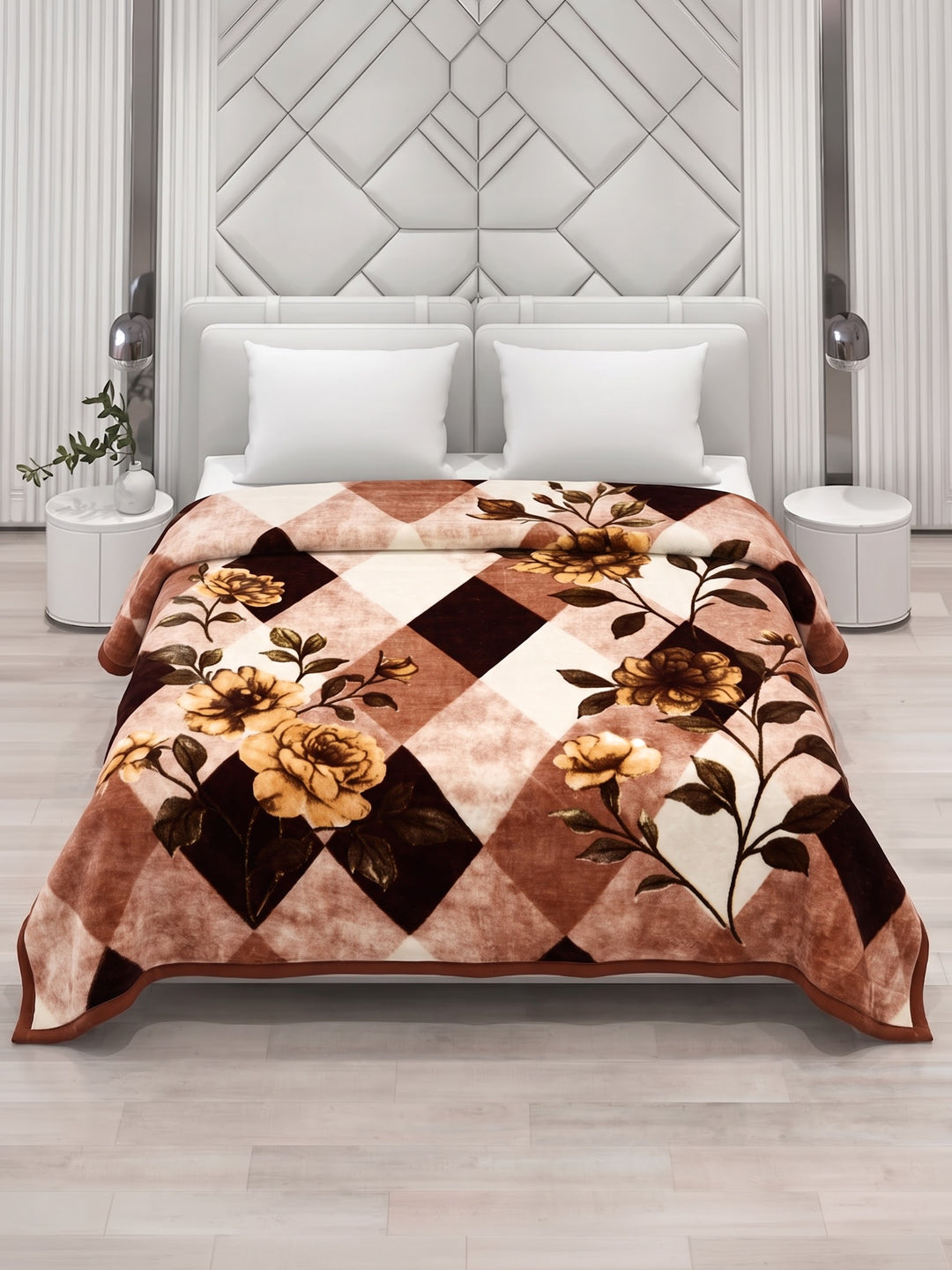 Floral Print Double Bed 2 Ply 1050 GSM Blanket for Winter (Emilia), Weight 5.5 kg