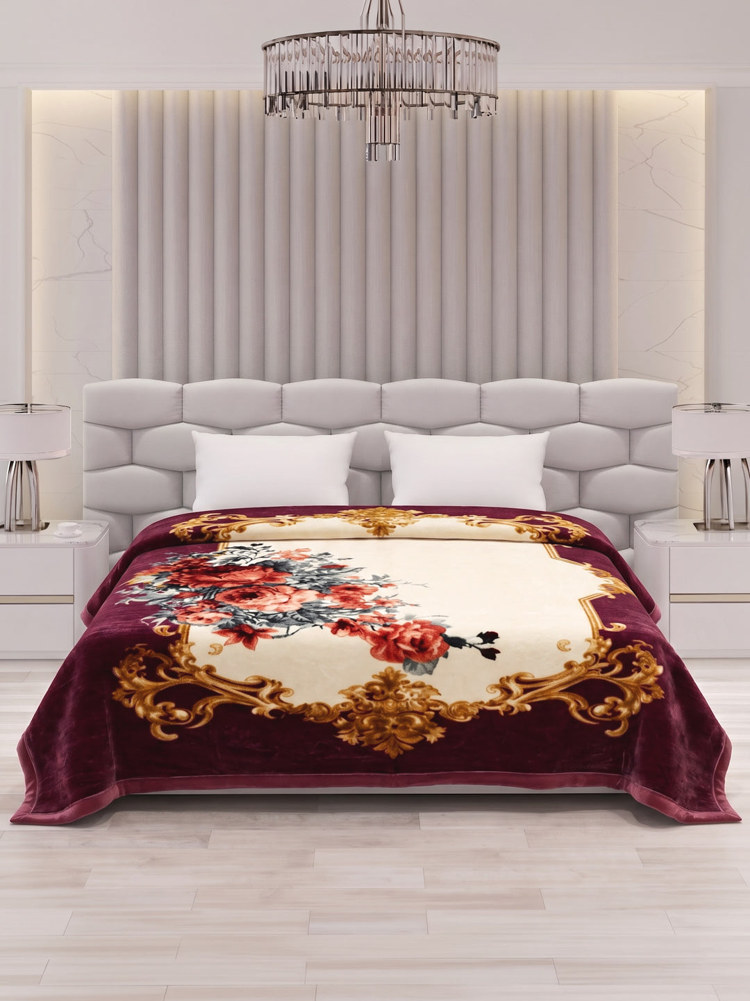 Floral Print Double Bed 2 Ply 1050 GSM Blanket for Winter (Emilia), Weight 5.5 kg