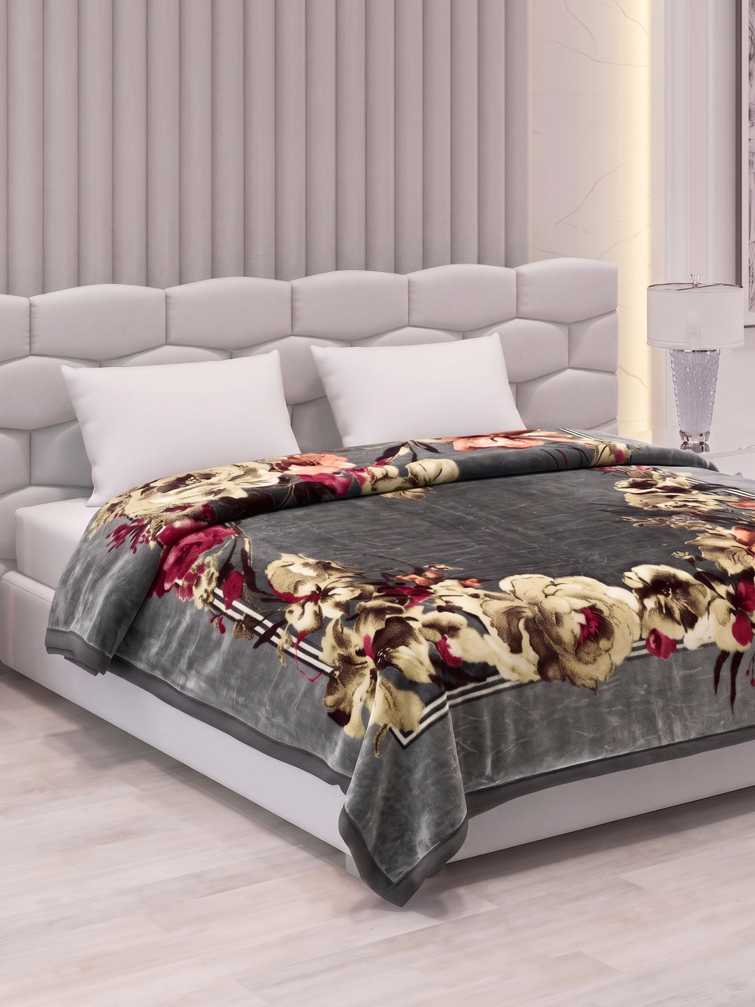 Floral Print Double Bed 2 Ply 1050 GSM Blanket for Winter (Emilia), Weight 5.5 kg