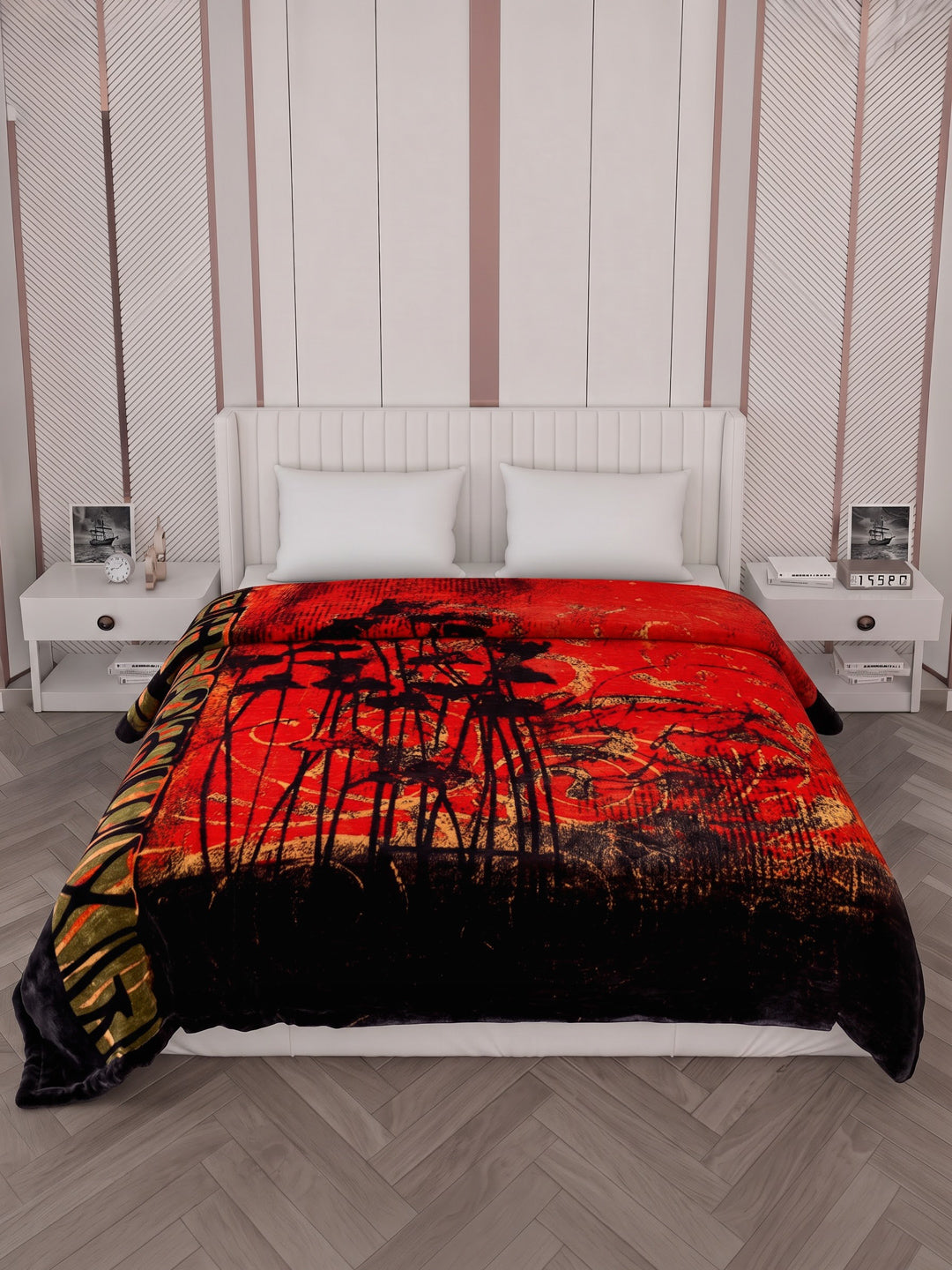 Printed Double Bed 3 Ply 890 GSM Blanket for Winter (Gulnar), Weight 4.7 kg