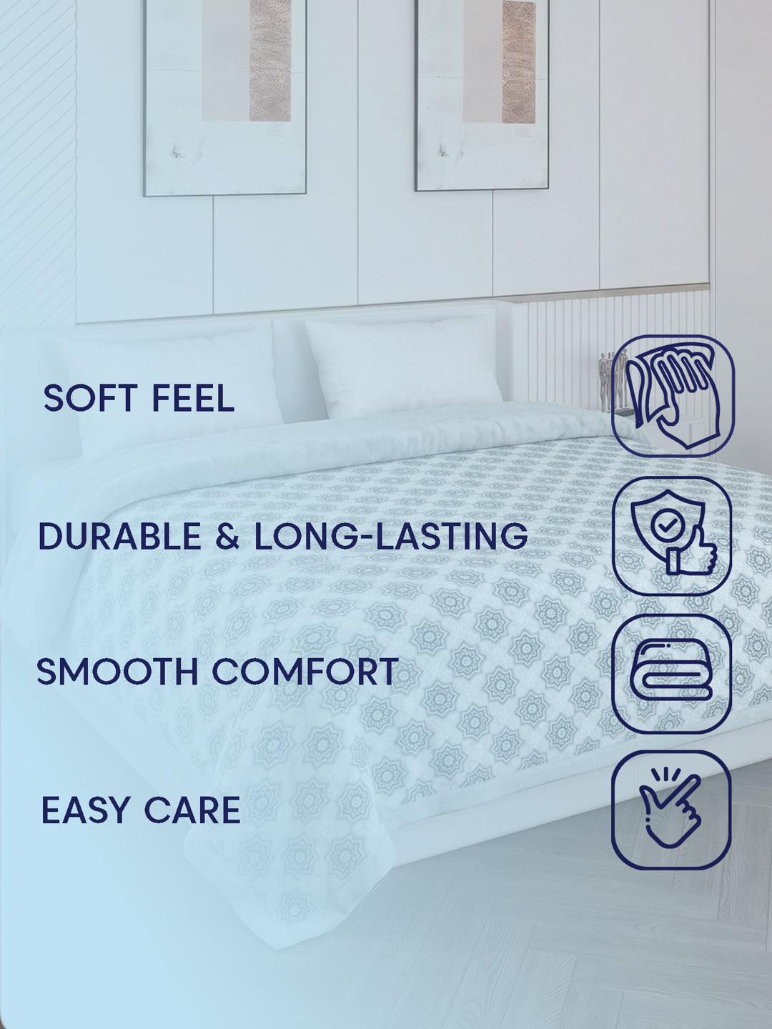 Printed Double Bed 2 Ply 470 GSM Blanket for Winter (Monaco), Weight 2.5 kg