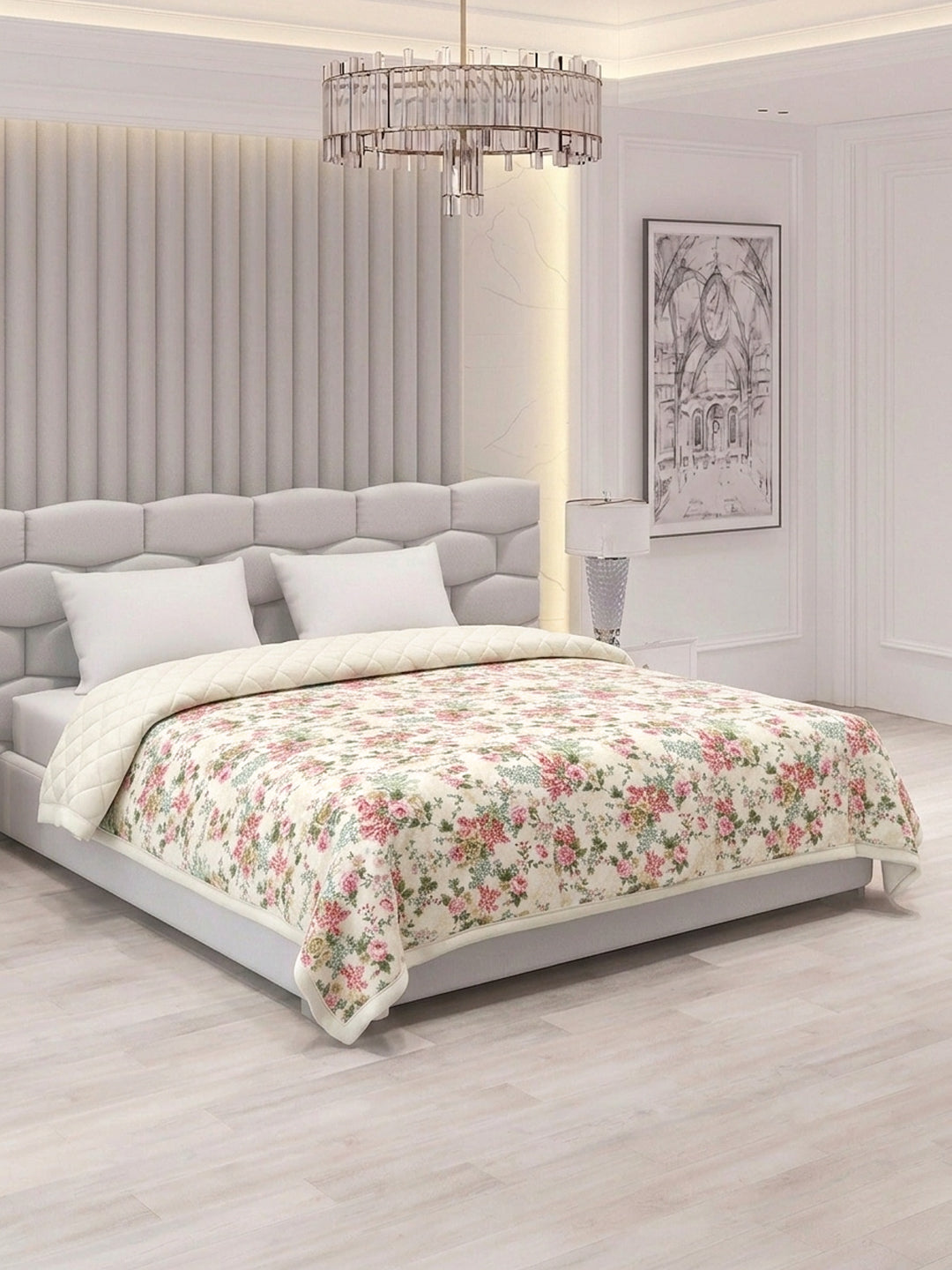 Floral Print Double Bed 3 Ply 470 GSM Blanket for Winter (Rosette), Weight 2.5 kg