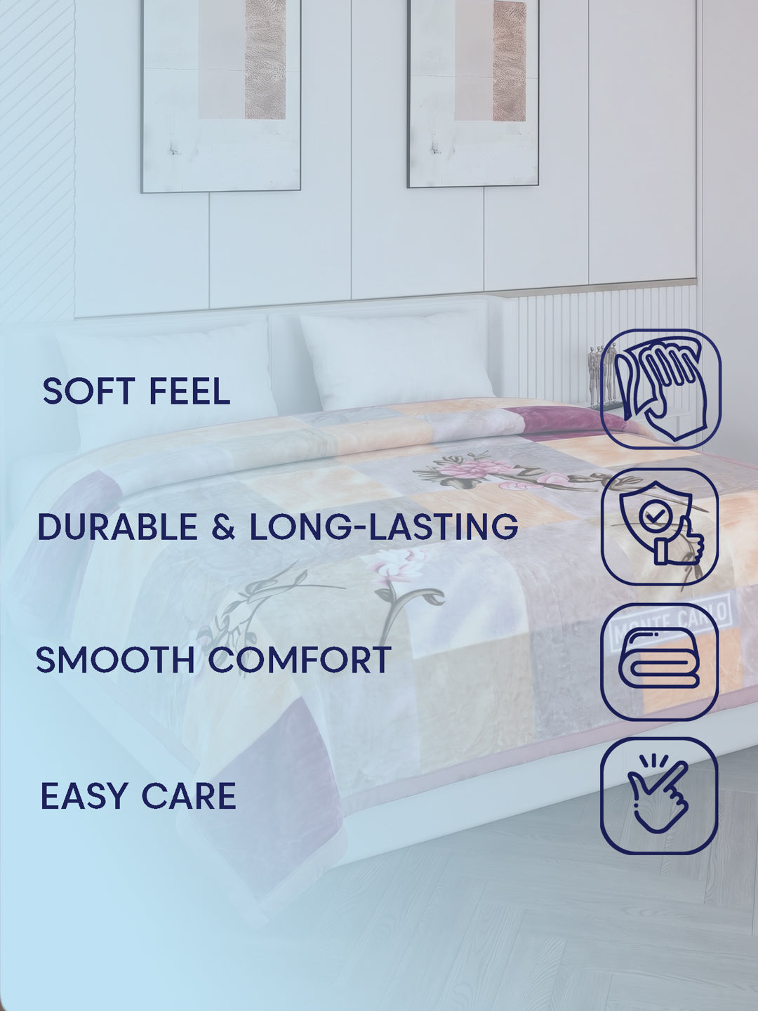 Printed Double Bed 2 Ply 600 GSM Blanket for Winter (Samuel Plus), Weight 3.15 kg