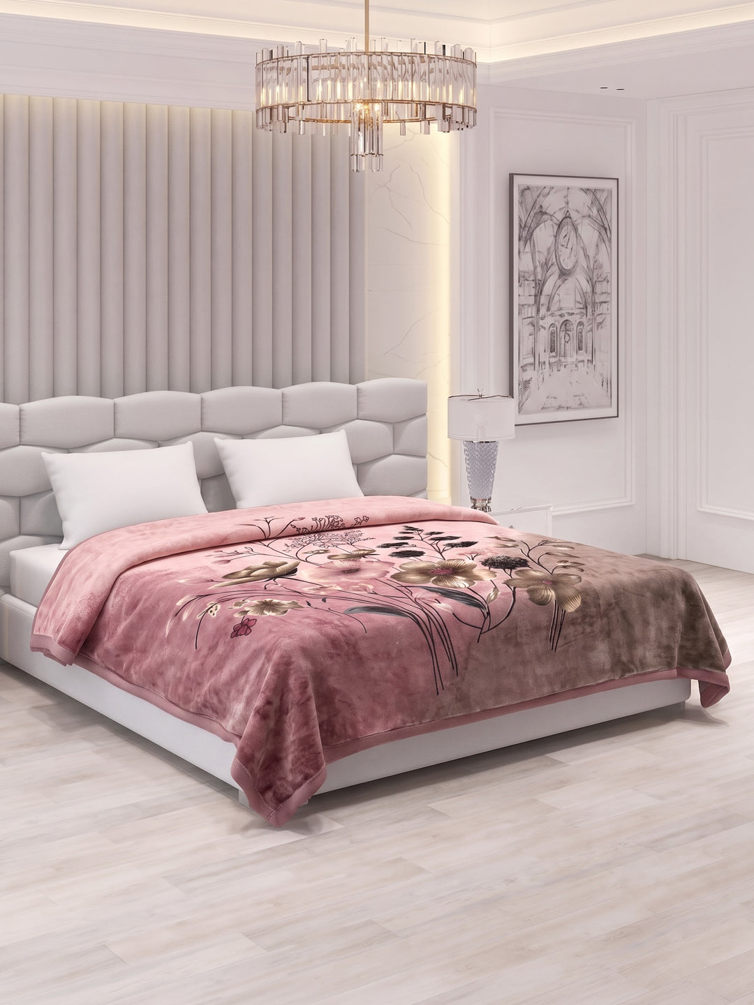 Floral Print Double Bed 3 Ply 890 GSM Blanket for Winter (Sissoo), Weight 4.7 kg