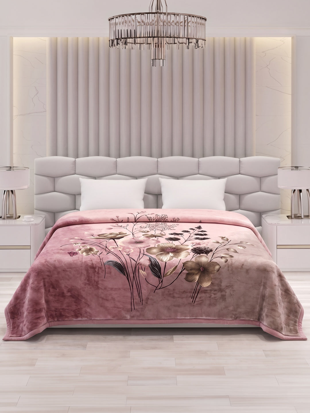 Floral Print Double Bed 3 Ply 890 GSM Blanket for Winter (Sissoo), Weight 4.7 kg