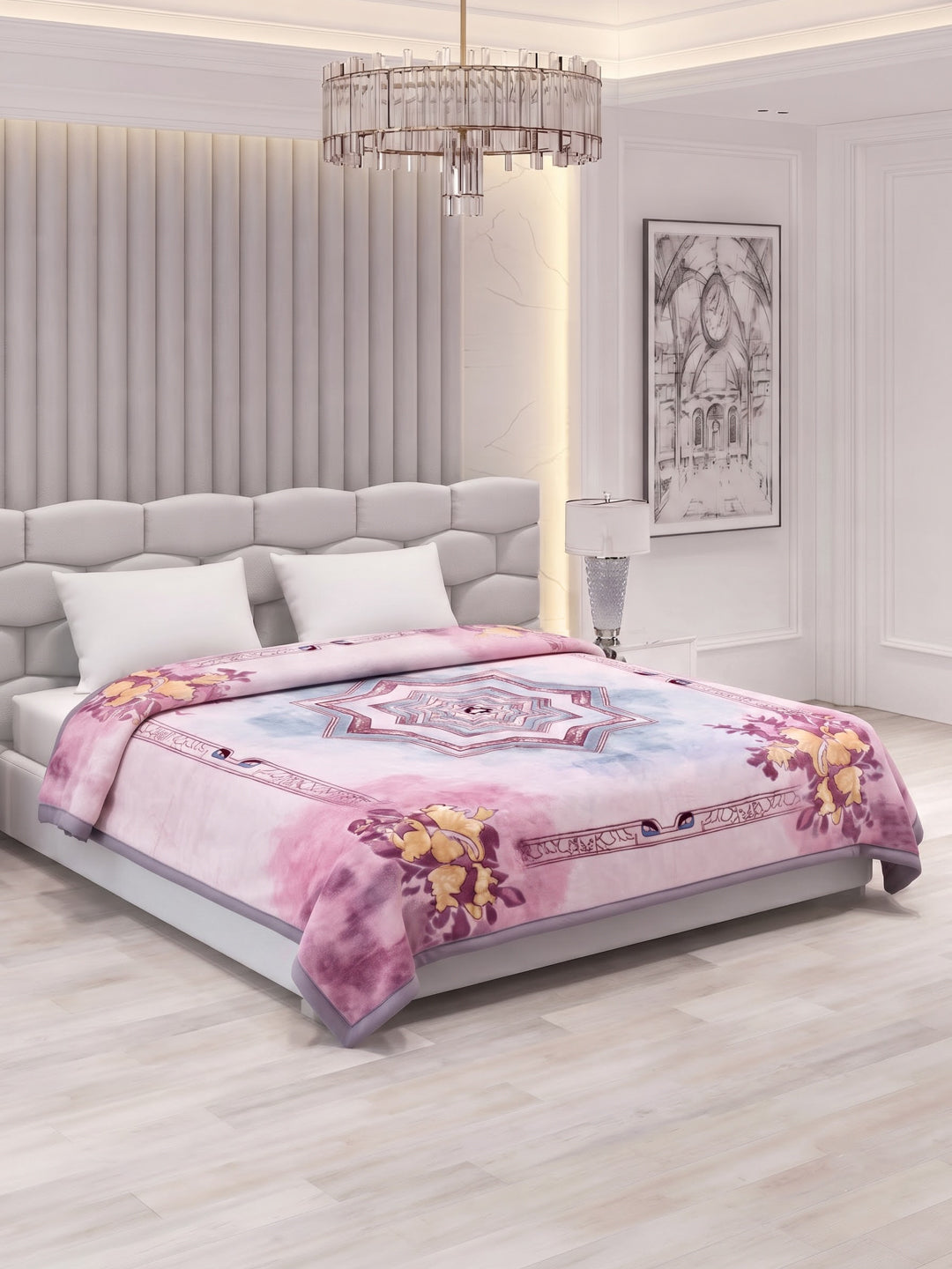 Floral Print Double Bed 3 Ply 890 GSM Blanket for Winter (Sissoo), Weight 4.7 kg