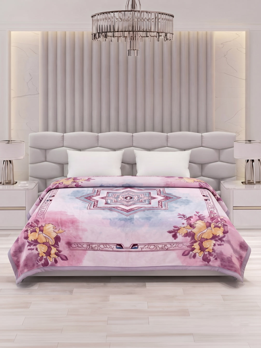 Floral Print Double Bed 3 Ply 890 GSM Blanket for Winter (Sissoo), Weight 4.7 kg