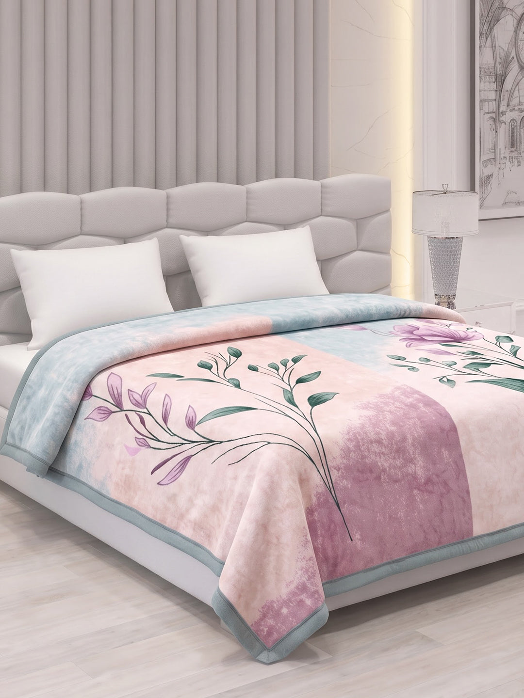 Floral Print Double Bed 3 Ply 890 GSM Blanket for Winter (Sissoo), Weight 4.7 kg