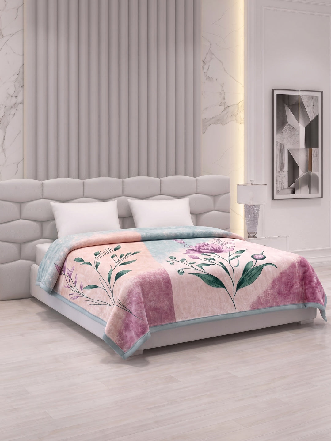 Floral Print Double Bed 3 Ply 890 GSM Blanket for Winter (Sissoo), Weight 4.7 kg