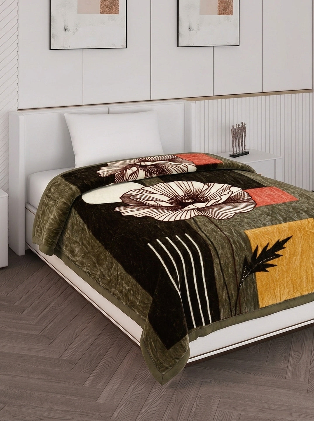 Printed Single Bed 1 Ply 440 GSM Blanket for Winter (Tiva), Weight 1.4 kg