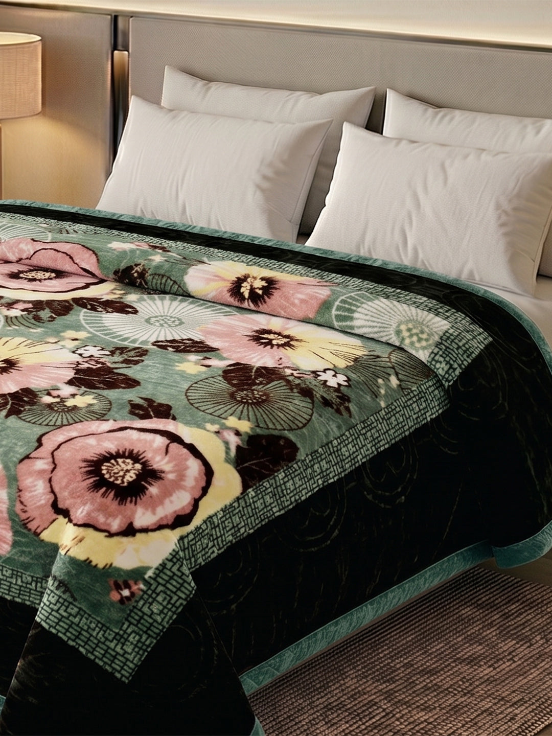 Floral Print Double Bed 2 Ply 850 GSM Blanket for Winter (Zylo), Weight 4.1 kg
