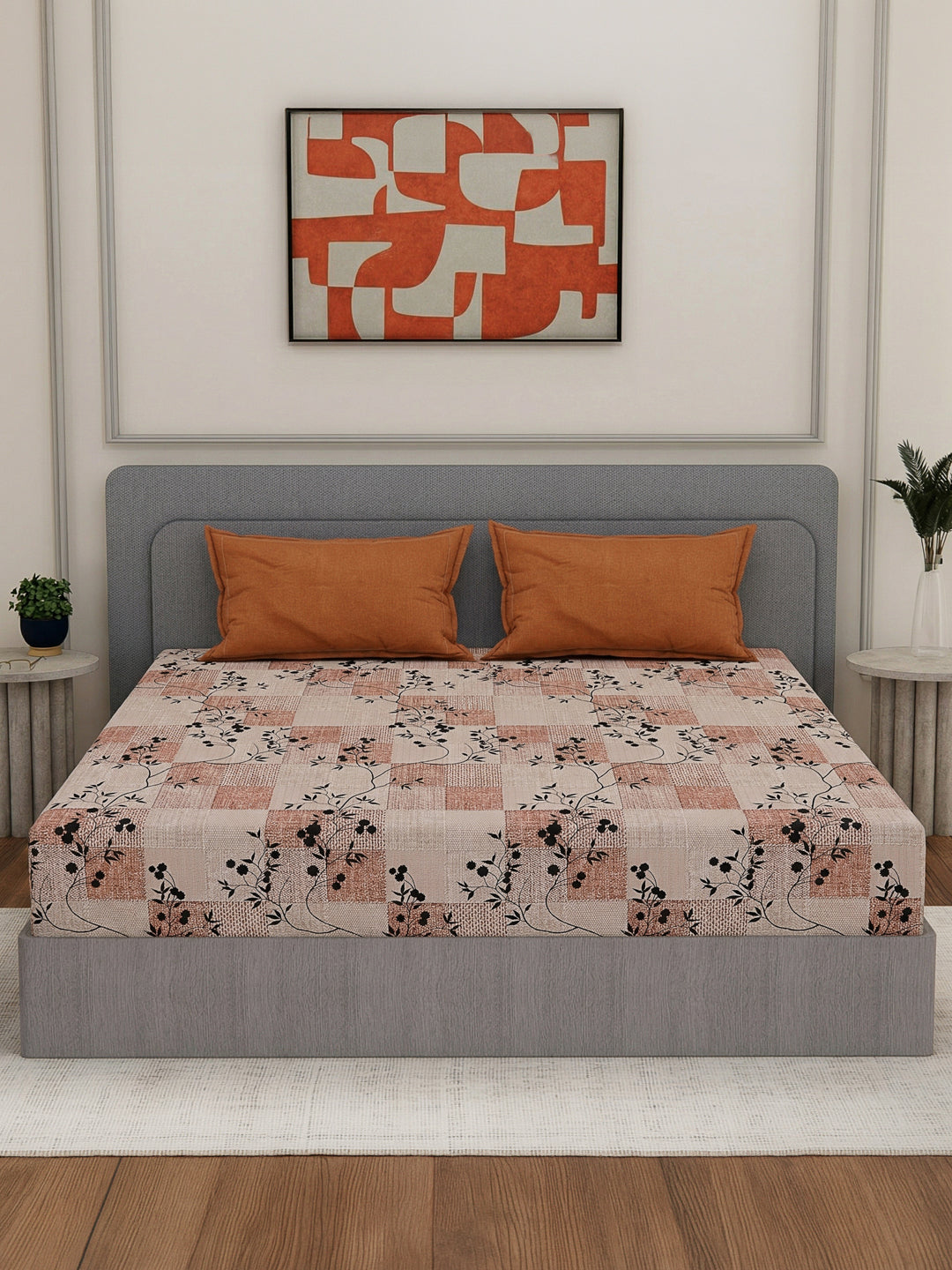 110 GSM Polyester Double Bed Bedsheet with 2 Pillow Covers Aromatica Collection