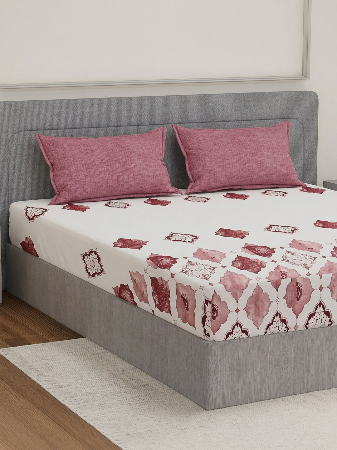 110 GSM Polyester Double Bed Bedsheet with 2 Pillow Covers Aromatica Collection