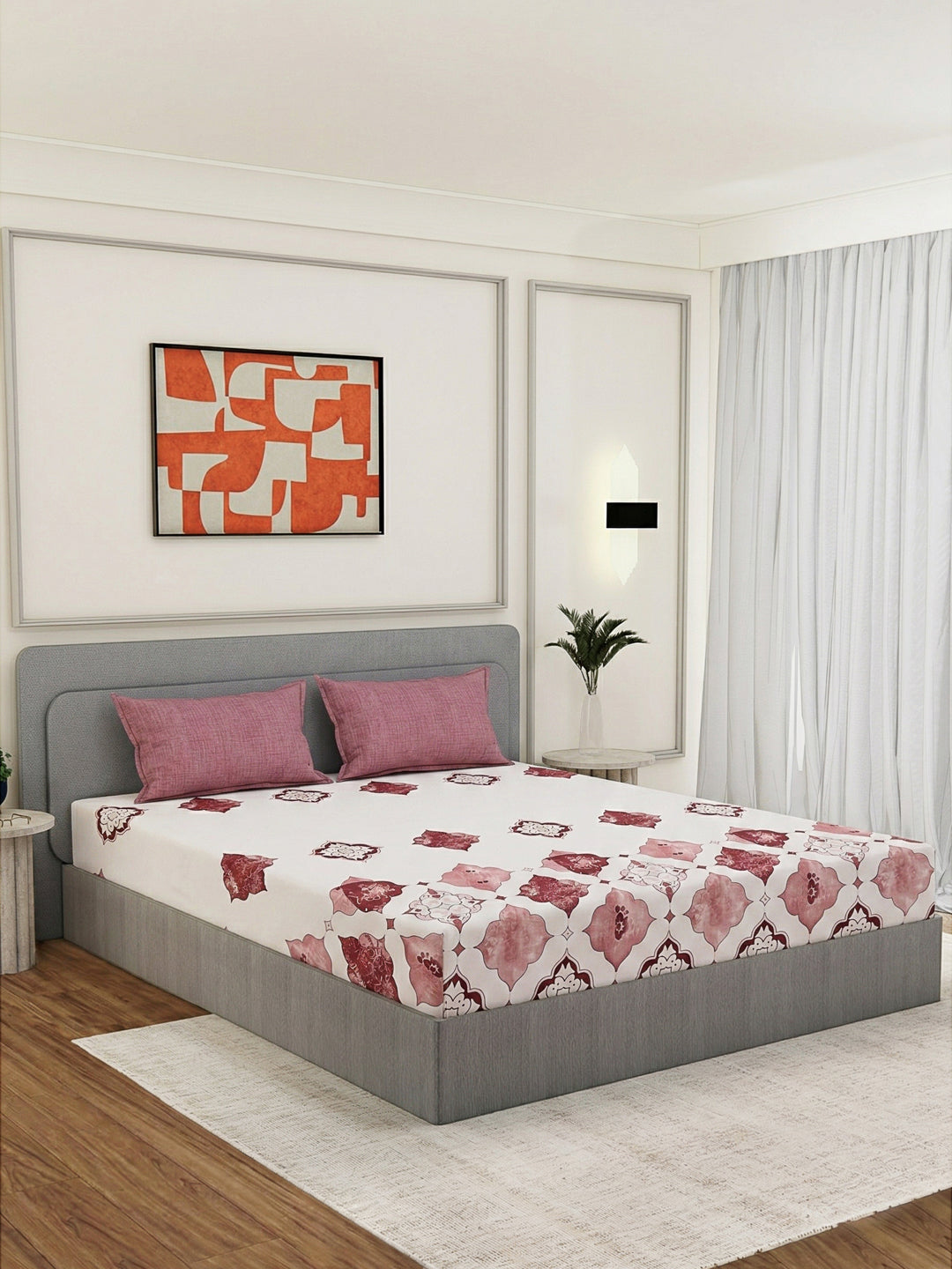 110 GSM Polyester Double Bed Bedsheet with 2 Pillow Covers Aromatica Collection