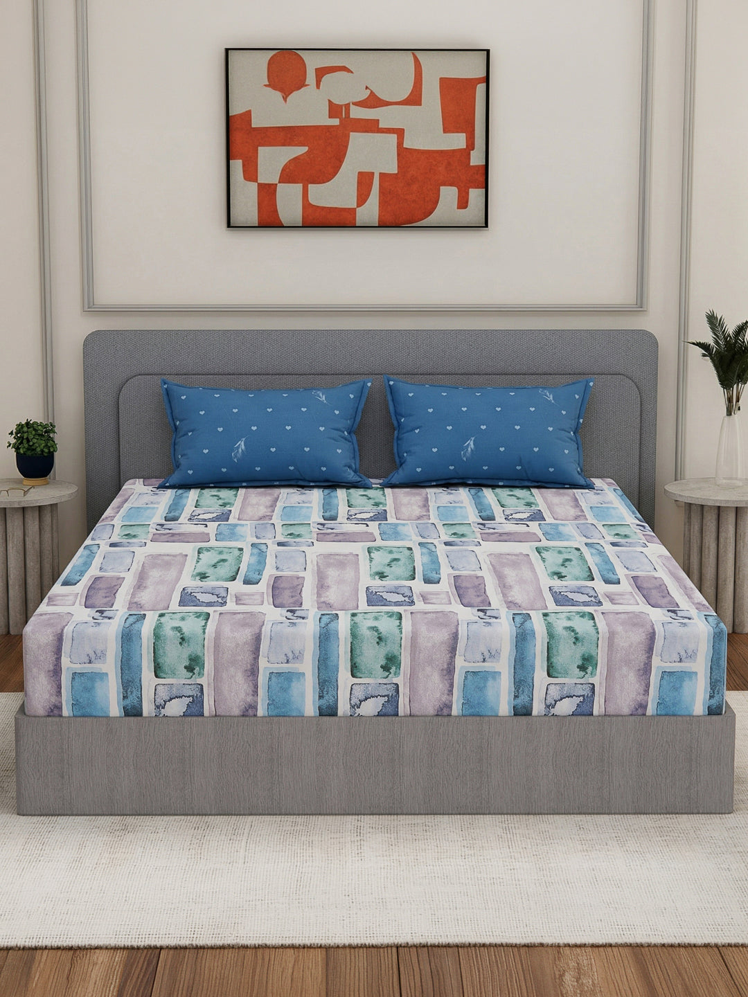 110 GSM Polyester Double Bed Bedsheet with 2 Pillow Covers Aromatica Collection